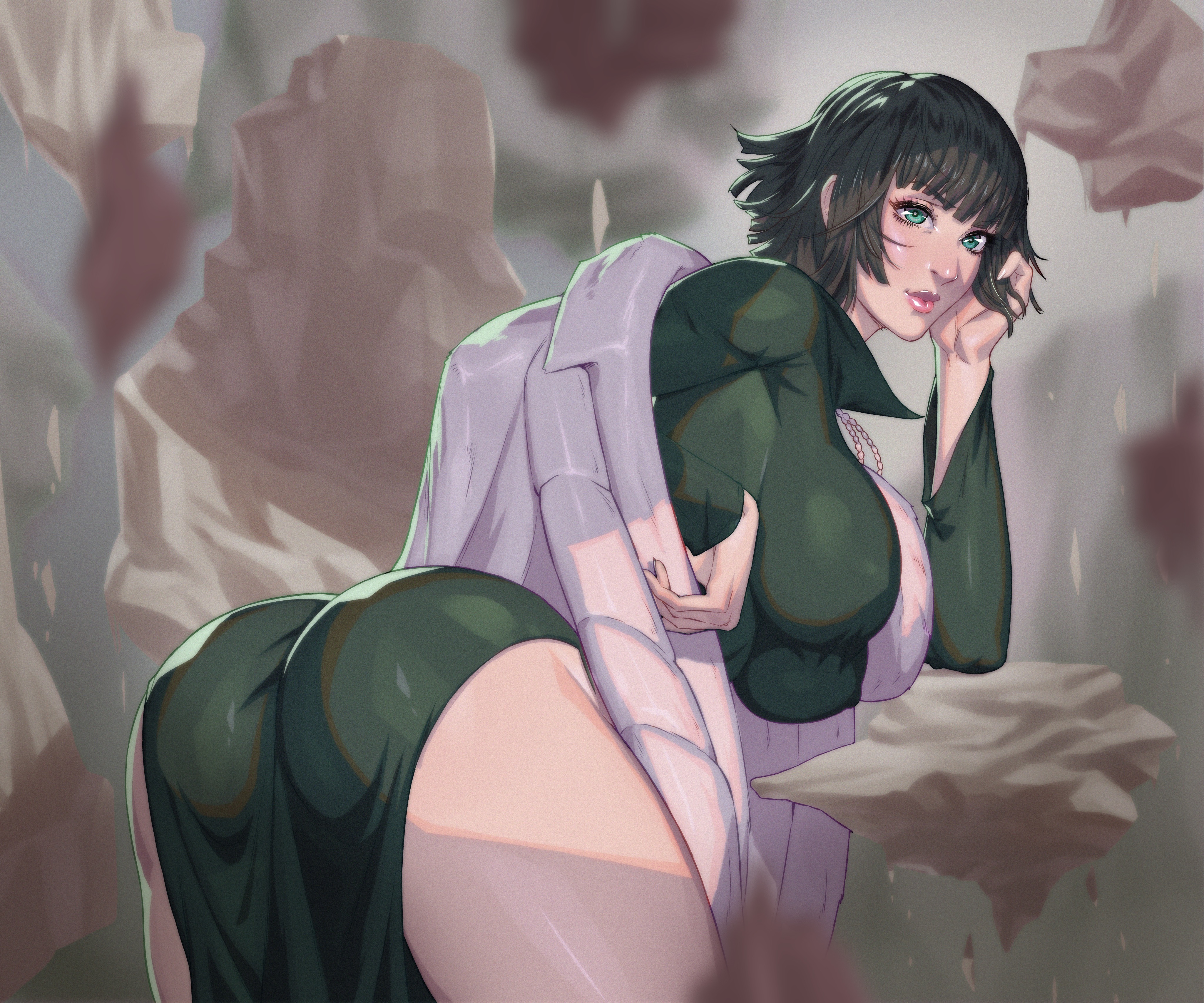1girls, 2022, 2d, 2d (artwork), arttoru, ass, bent over, big ass, breasts, clothed, clothed female, esper, female, female only, floating object, floating objects, fubuki (one-punch man), hourglass figure, huge breasts, human, human only, levitating object, looking at viewer, looking back, one-punch man, paag, questionable, solo, solo female, telekinesis