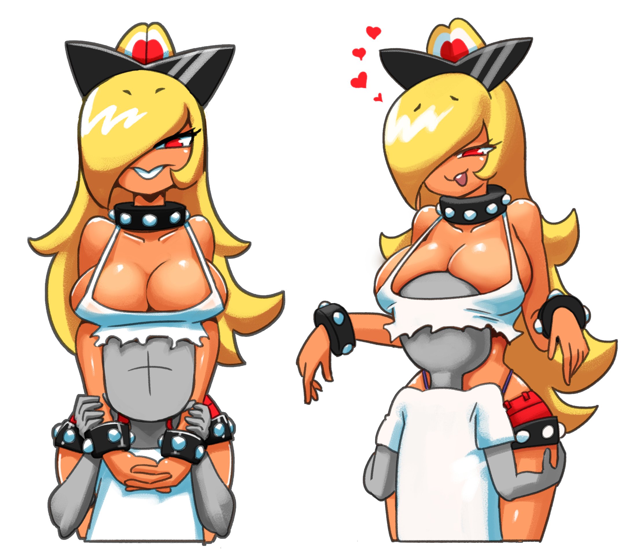 1girls, alternate breast size, anon, breast rest, breast smother, breasts, female, human version, koopa, koopa girl, large breasts, larger female, mario (series), minus8, naughty face, nintendo, paper mario, straight, tan, tank top, under clothes
