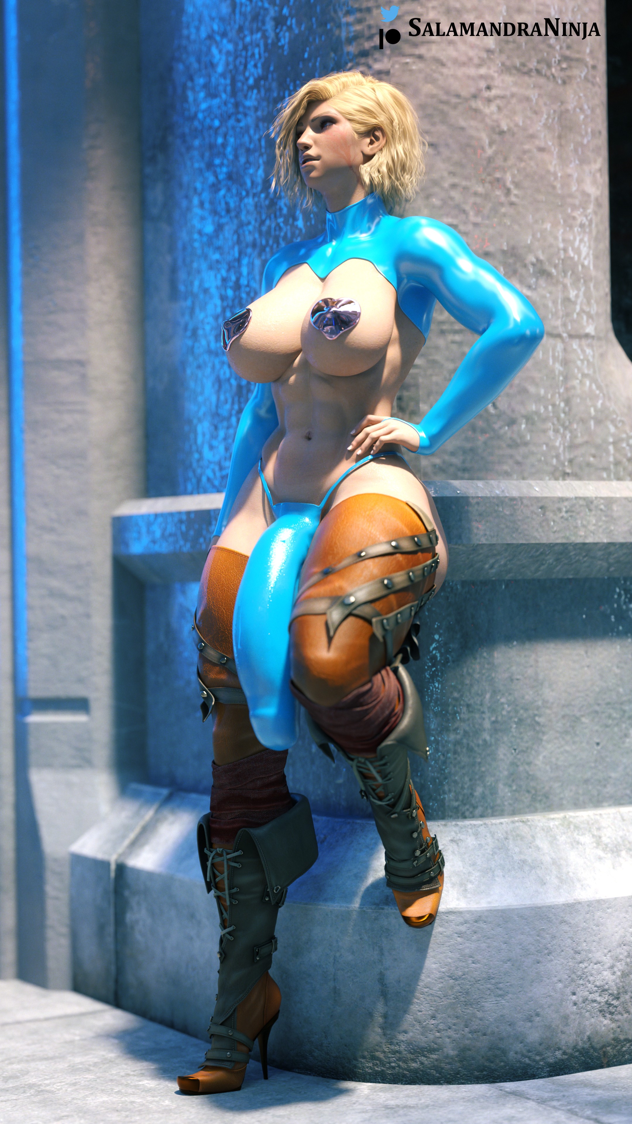 1futa, 3d, apex legends, ass, blonde hair, boots, breasts, clothed, clothing, cock sleeve (clothes), flaccid, futa focus, futa only, futanari, high heels, huge ass, huge breasts, huge cock, human, intersex, latex, lichtenberg figure, light skin, light-skinned futa, long sleeves, mostly nude, muscular, muscular futa, nipple covers, pale skin, panties, pasties, penis, penis in panties, penis under clothes, salamandraninja, scar, standing, thick thighs, thighhighs, thong, wattson (apex legends), wide hips
