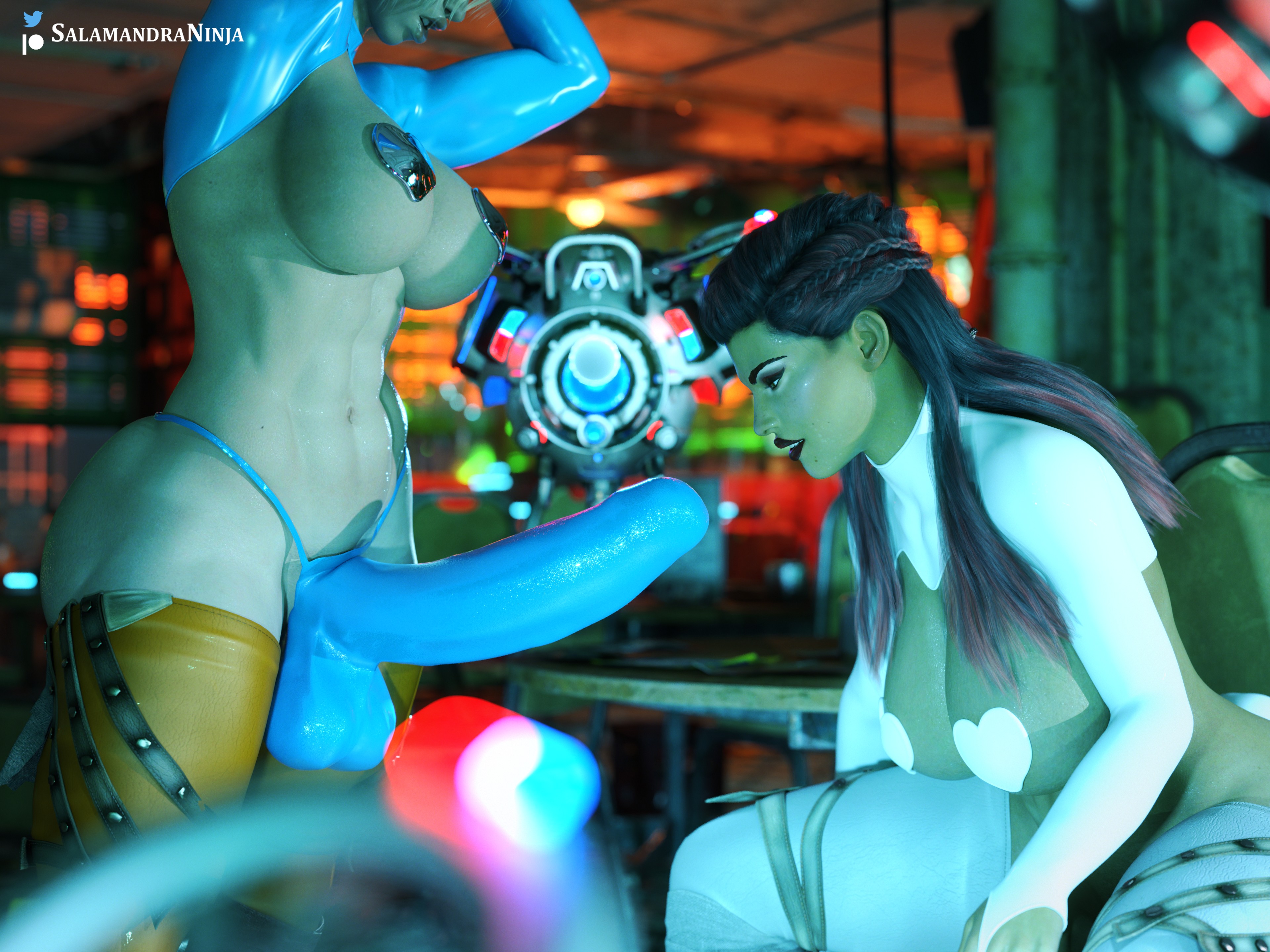 1futa, 1girls, 3d, apex legends, ass, big penis, breasts, cock sleeve, cock sleeve (clothes), dark skin, dark-skinned female, duo, erection, erection under clothes, female, futanari, huge ass, huge breasts, huge cock, interracial, interracial yuri, intersex, light skin, light-skinned female, light-skinned futa, loba (apex legends), muscular, muscular futa, nipple covers, pale skin, pale-skinned female, pasties, penis, salamandraninja, skintight, thick thighs, thighhighs, thong, wattson (apex legends)
