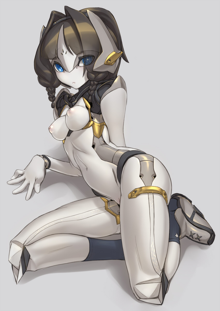 1girls, 2d, artist request, black hair, blue eyes, breasts, cute, eyebrows visible through hair, eyes visible through hair, female, female robot, looking at viewer, medium breasts, pose, robot, robot girl, robot humanoid, seductive, sexbot, small waist, solid color background, solo, solo female, tagme, white background, white body, white skin