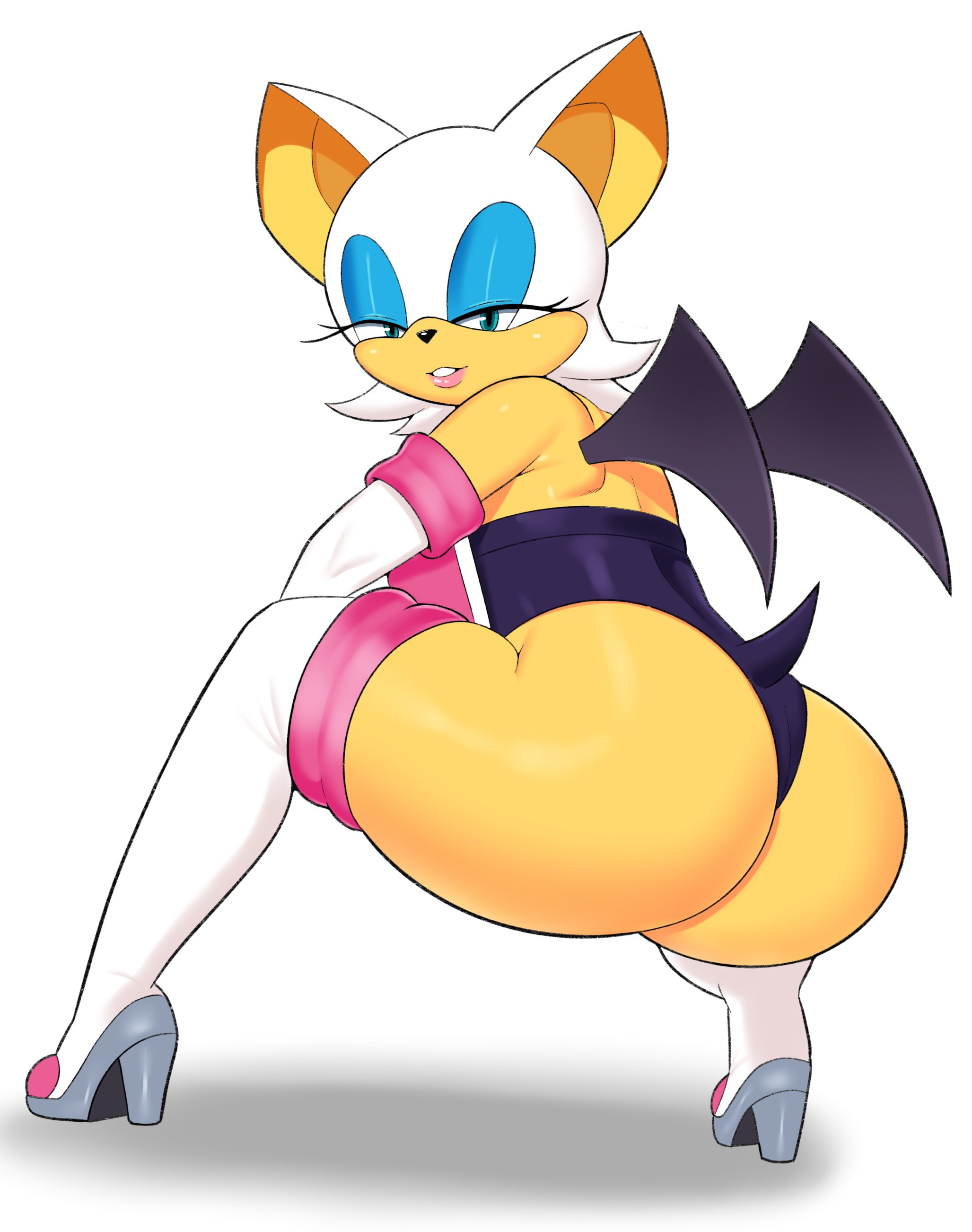 1girls, anthro, ass, big ass, big butt, coldarsenal, crouching, eyebrowless, fat ass, female, female only, large ass, looking at viewer, looking back, rouge the bat, solo, solo female, sonic (series), thick, thick ass, thighhighs, wings