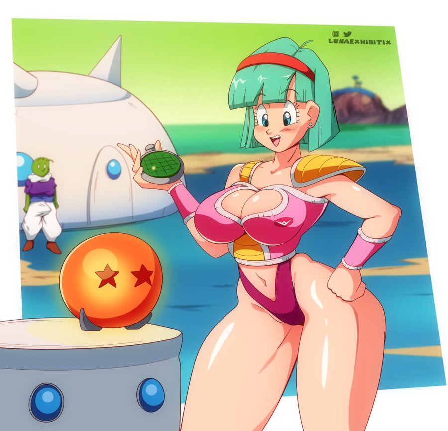 1girls armor artist_name athletic athletic_female big_breasts blue_hair breasts bulma_briefs bulma_briefs_(frieza_saga) busty cleavage dragon_ball dragon_ball_(object) dragon_ball_super dragon_ball_z erection erection_under_clothes eyebrows eyelashes eyes ginyu_force_battle_armor hair hips hourglass_figure large_breasts legs lips lunaexhabbitix saiyan_armor seductive short_hair shounen_jump thick thick_legs thick_thighs thighs thong voluptuous wide_hips