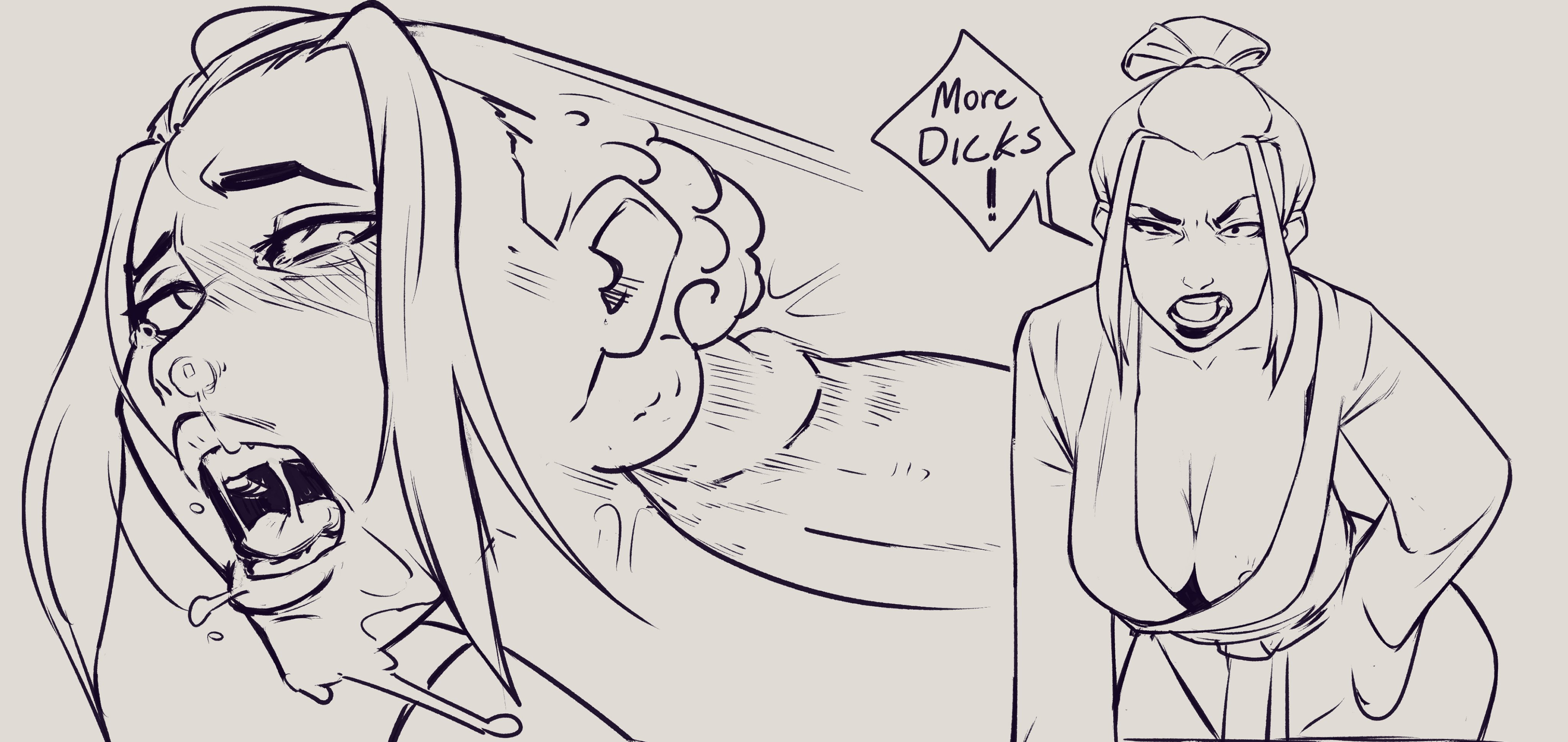 1boy, 1girls, ahe gao, avatar the last airbender, azula, bent over, big breasts, blush, brain, breasts, cleavage, clothing, cross-eyed, crying, demanding, disembodied penis, drooling, english text, female, fucked silly, japanese clothes, kimono, large penis, leaning forward, line art, lips, looking at viewer, looking pleasured, male, medium breasts, monochrome, nipple slip, no bra, open mouth, penis, pleasure face, rolling eyes, runny nose, saliva, shadowmist, sketch, snot, snot bubble, solo female, speech bubble, tearing up, tears, teenage female, topknot, unseen male face, x-ray
