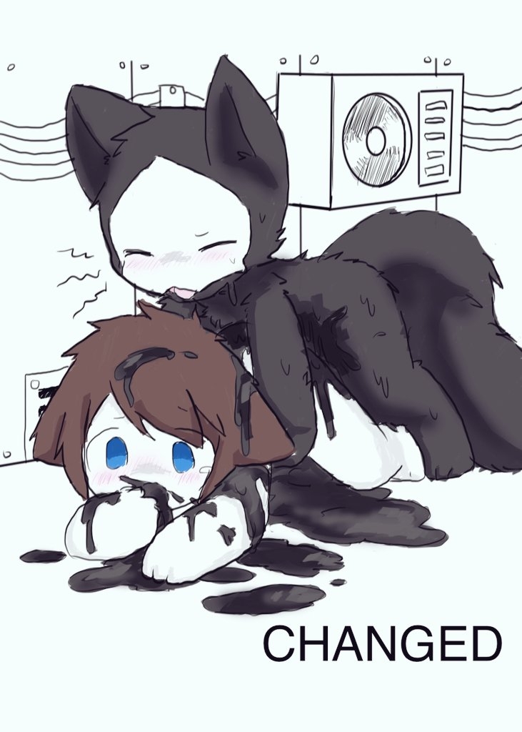 2boys, 2d, anal, anal penetration, anal sex, anthro, anthro male, blue eyes, brown hair, changed (video game), closed eyes, fan, fur, latex, male, male only, male penetrated, male penetrating, male penetrating male, mask, multiple boys, multiple males, penetration, puro (changed), sanu (サヌ), sex, wolf