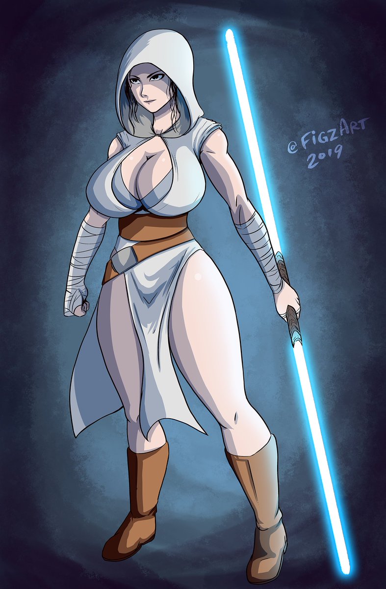 1girls 2019 arm_warmers arm_wraps armwear artist_name background belt big_breasts blue_background blue_lightsaber boots breasts brown_hair cleavage dated double_bladed_lightsaber female female_only figzart footwear front_view fully_clothed hair holding_object holding_sword holding_weapon hood human human_only jedi legs light-skinned_female light_skin lightsaber melee_weapon rey shoes solo standing star_wars sword the_rise_of_skywalker weapon white_clothing