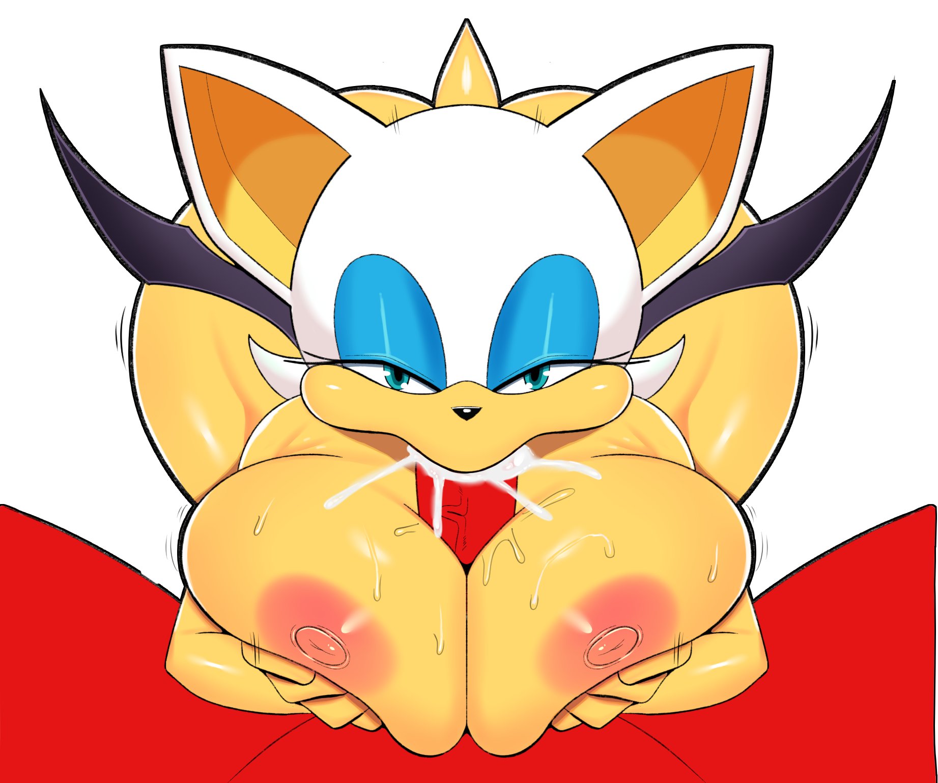1boy, 1girls, 5:4, alternate breast size, alternate version available, anthro, ass, bat, big ass, big breasts, blowjob, breasts, coldarsenal, cum, cum between breasts, cum in mouth, echidna, ejaculation, ejaculation between breasts, eyebrowless, eyeshadow, fellatio, female, green eyes, huge breasts, knuckles the echidna, large breasts, lipstick, looking at viewer, makeup, male, male pov, male/female, nipples, no source, nude, nude female, paizufella, paizuri, paizuri lead by female, paizuri on lap, penis, pov, pov eye contact, pov paizuri, red fur, rouge the bat, sonic (series), sonic the hedgehog (series), straight, veiny penis, white background, white fur, white hair, wings