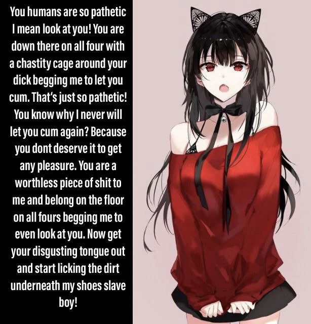 caption, cat girl, catgirl, disgusted, female, femdom, femdom caption