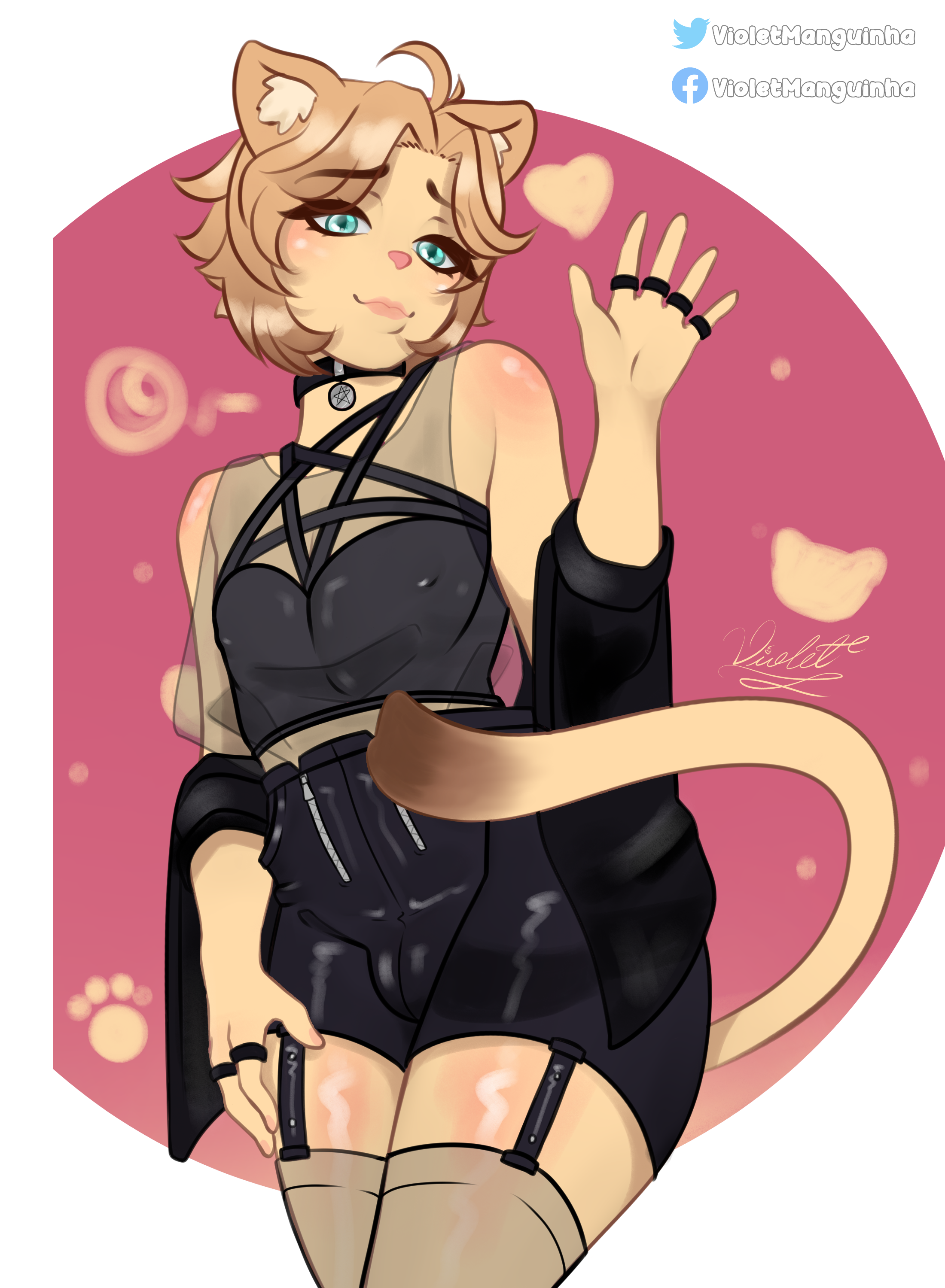animal ears, ass, choker, femboy, furry, huge ass, large ass, male, original, original character, tail, thick thighs, violetmanguinha, wide hips
