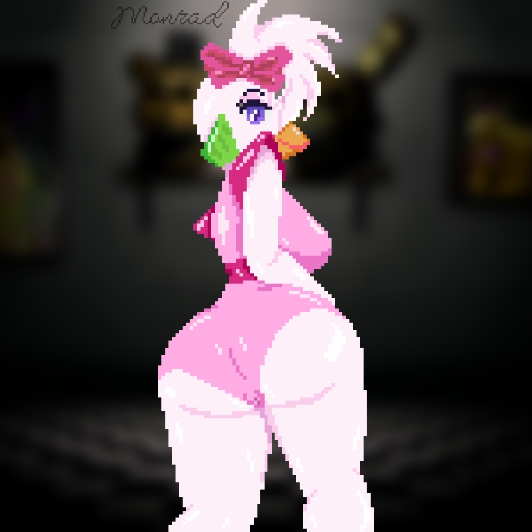 animatronic, ass, big ass, big butt, female, five nights at freddy's, five nights at freddy's: security breach, furry, furry ass, furry female, glamrock chica (fnaf), pixel art, robot, robot girl, solo, tight clothing