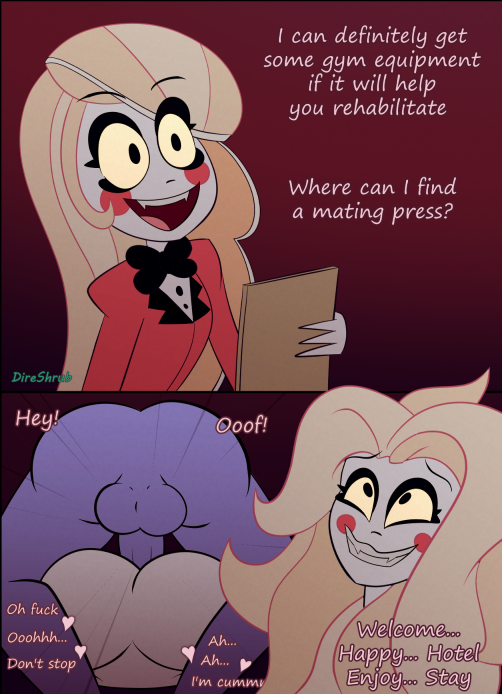 charlie_morningstar_(hazbin_hotel) direshrub female fucked_silly hazbin_hotel instant_loss_2koma mating_press partial_male sex smooth_skin straight