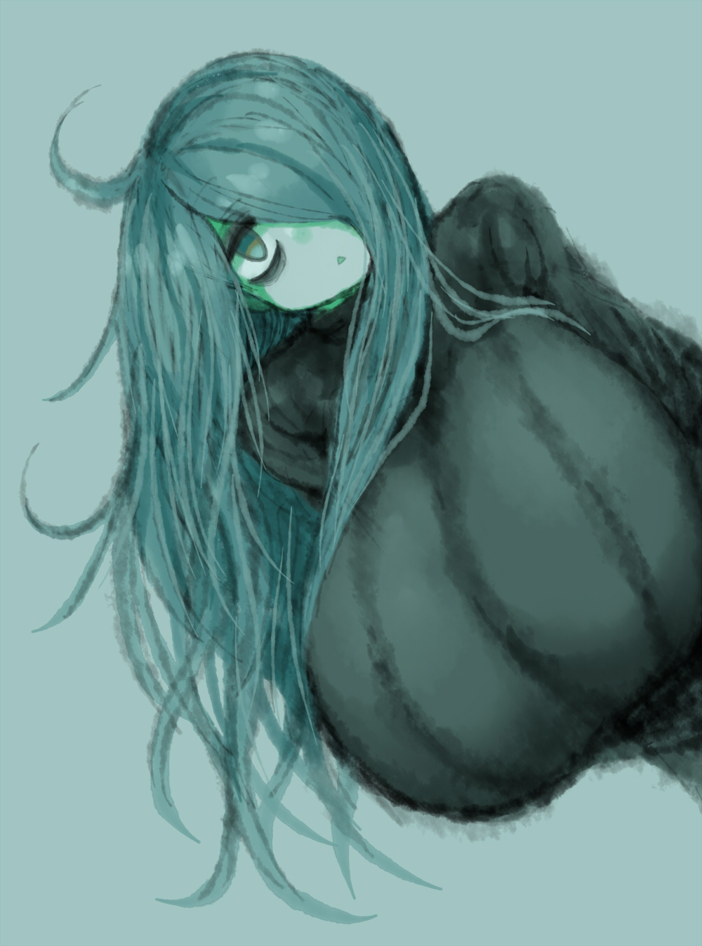 2b213, breasts, clothed, eye bags, female, gigantic breasts, hair over one eye, huge breasts, human, hyper breasts, looking at viewer, mei (2b213), solo