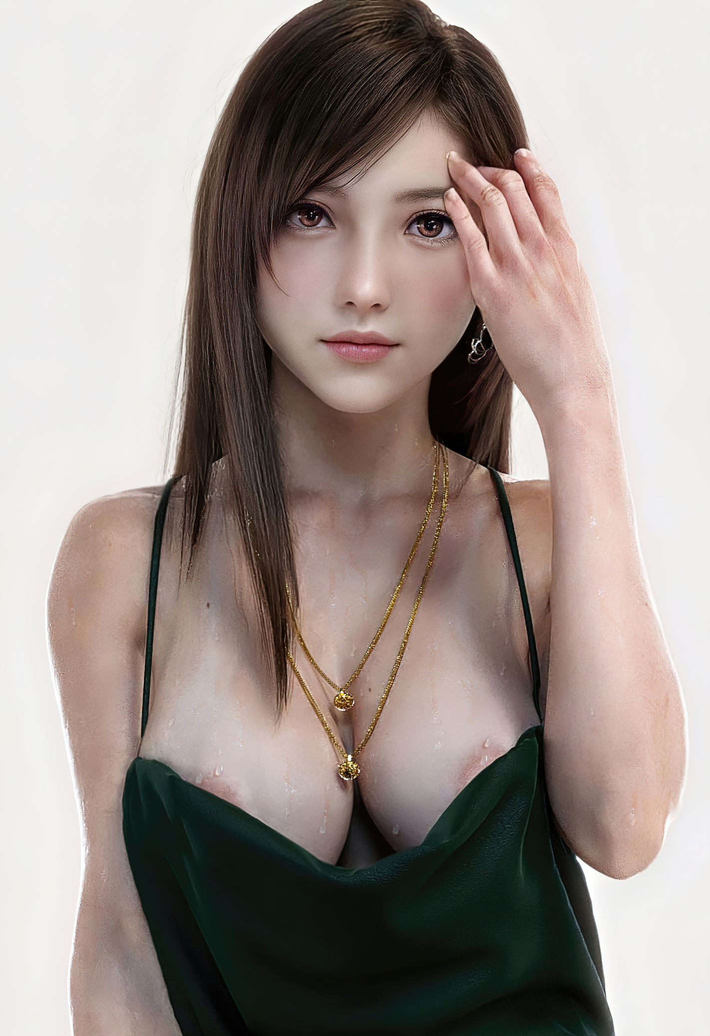 1girls, 3d, areola slip, autodesk maya, cleavage, deep cleavage, female, female only, final fantasy, final fantasy vii, final fantasy vii remake, light skin, light-skinned female, nip slip, nipple slip, slash soft, solo, solo female, square enix, tifa lockhart, wet