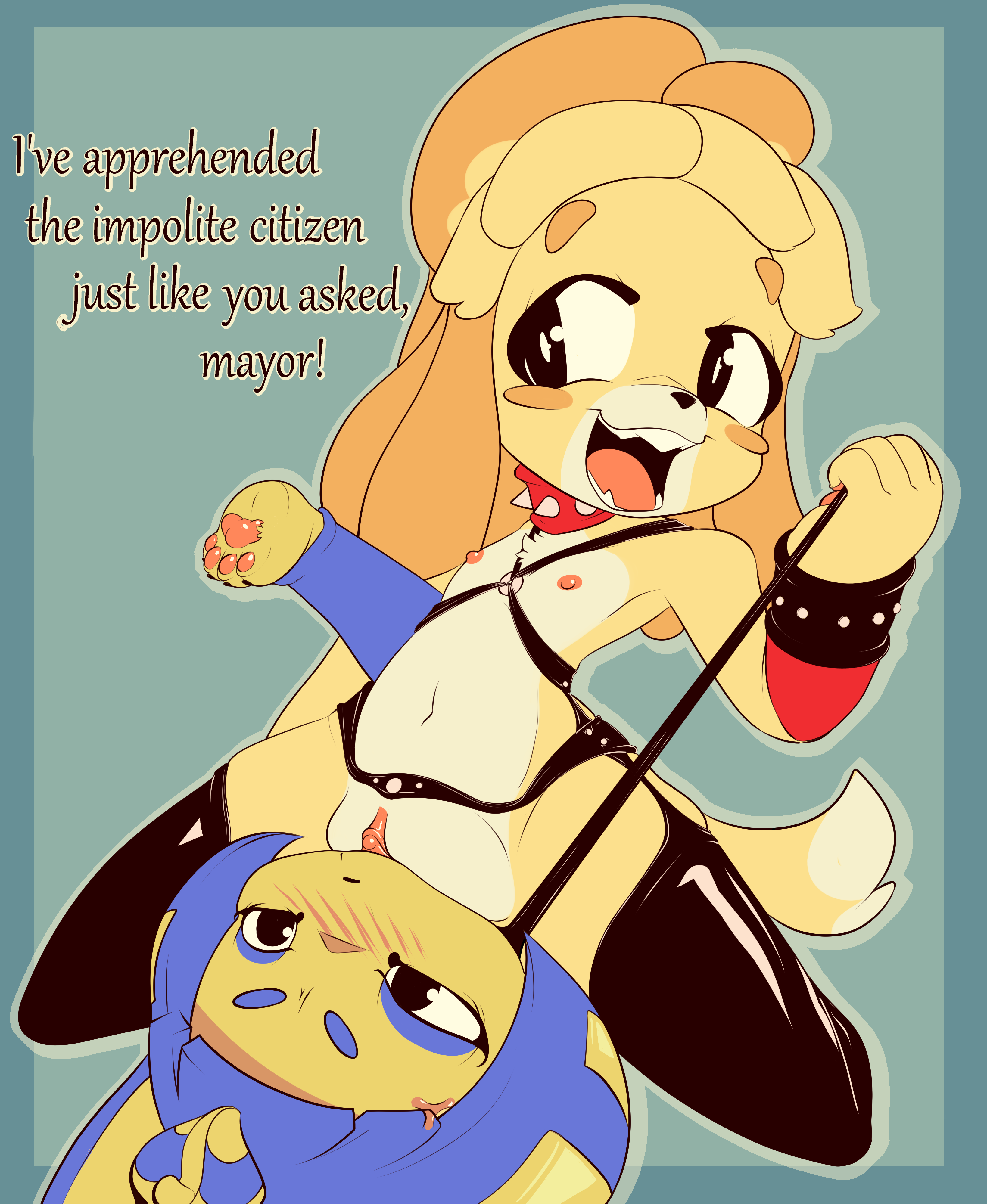 absurd res, accessory, animal crossing, ankha, ankha (animal crossing), annoyed, anthro, backup4now, bdsm gear, bedroom eyes, blue hair, blush, bone, canid, canine, canis, clitoris, clothing, collar, countershading, cunnilingus, domestic dog, dominant, duo, english text, face fucking, facesitting, felid, female, female/female, flat chested, fur, genitals, gold (metal), gold jewelry, hair, hi res, isabelle (animal crossing), jewelry, leash, leash pull, legwear, mammal, narrowed eyes, nintendo, nipples, nude, oral, pawpads, pussy, seductive, sex, shih tzu, smile, spiked collar, spikes, spread legs, spreading, stockings, text, toy dog, vaginal penetration, vein, video games, yellow body, yellow fur