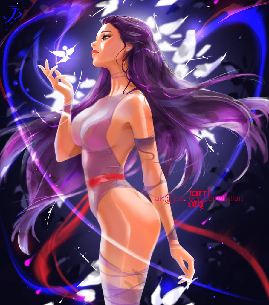 1girls betsy_braddock curvaceous curvy curvy_female curvy_figure female female_focus female_only hourglass_figure large_breasts leotard light-skinned_female light_skin long_hair marvel marvel_comics pose posing psylocke purple_eyes purple_hair side_view solo solo_female straight_hair tattiart voluptuous woman x-men