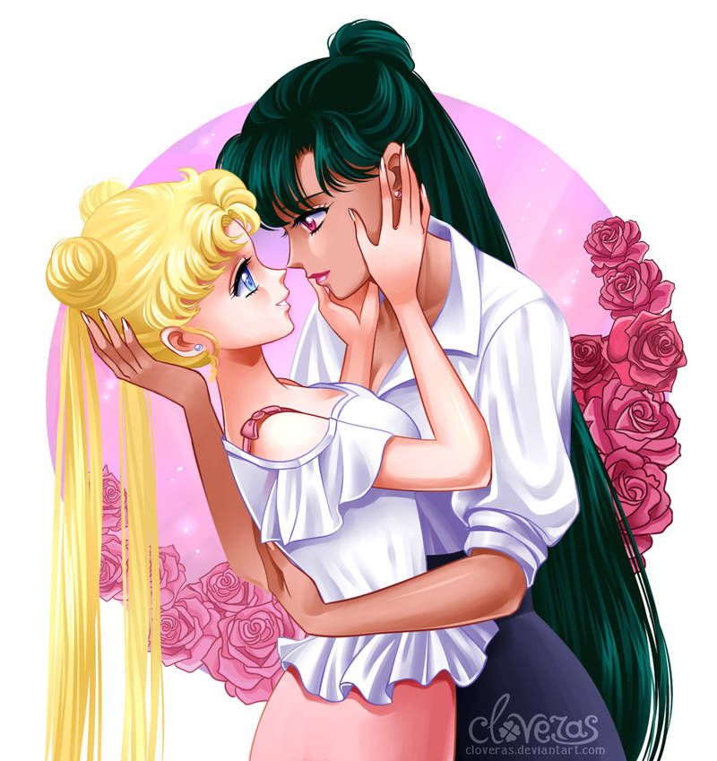 2girls bishoujo_senshi_sailor_moon clothing cloveras embracing female female_only setsuna_meiou usagi_tsukino yuri