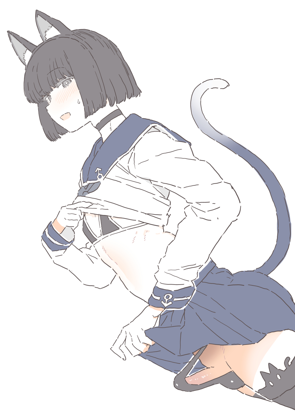 bikini_top choker crossdressing erection erection_under_clothes femboy girly kireina_mochi looking_at_viewer nekomimi panties school_uniform shirt_lift short_hair skirt_lift solo standing upskirt