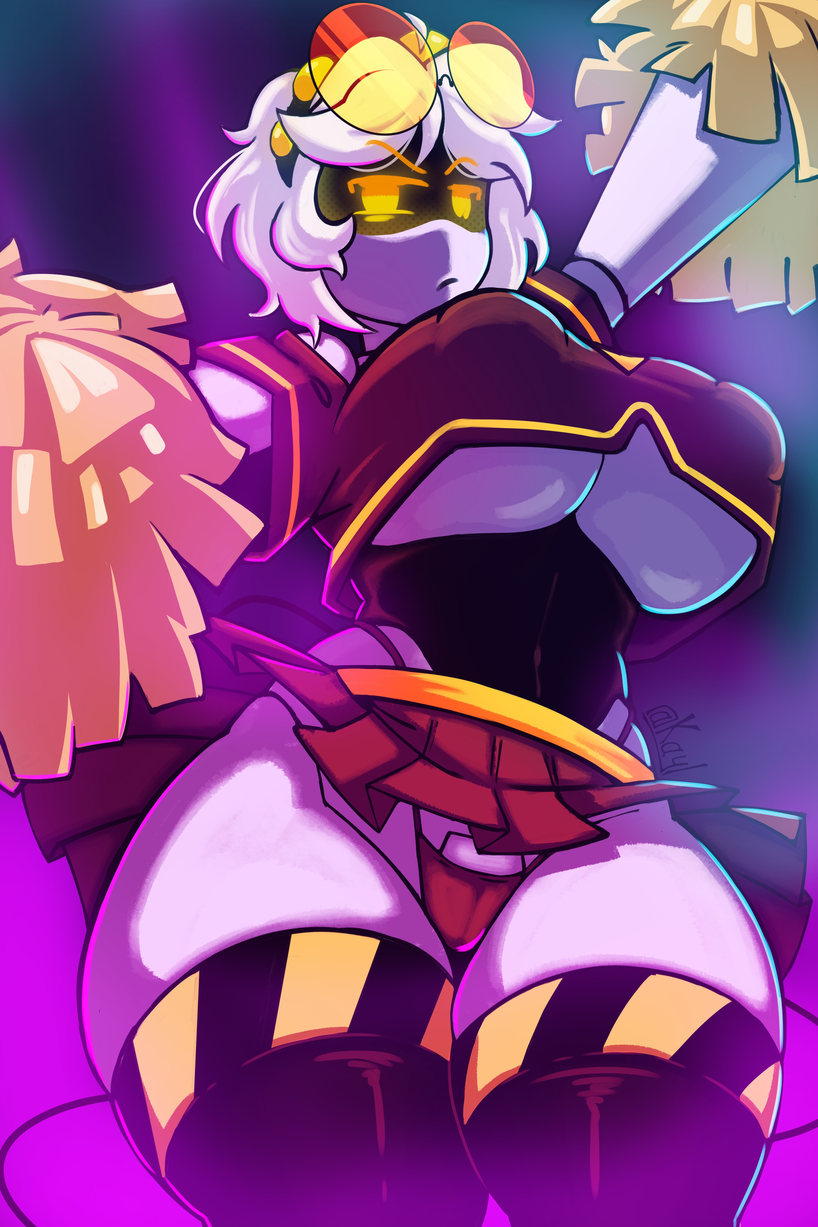 1girls, areola, ass, big areola, big ass, big breasts, big nipples, big thighs, breasts, cheering, cheerleader, cheerleader outfit, cheerleader uniform, clothing, drone, erect nipples, female, female focus, female only, gigantic ass, gigantic breasts, gigantic thighs, glitch productions, glowing eyes, hat, huge areola, huge ass, huge breasts, huge nipples, huge thighs, kayl, murder drones, nipples, pussy, robot, robot girl, short hair, silver hair, tail, thick thighs, thighs, v (murder drones), yellow eyes