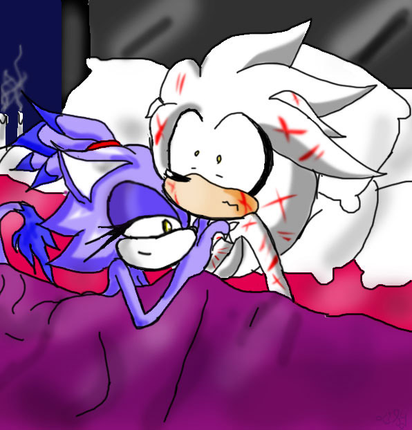 anthro bed blaze_the_cat candle cat claw_mark color feline female fur furry hedgehog in_bed injury interspecies male silver_the_hedgehog sonic_(series) straight tagme wounded