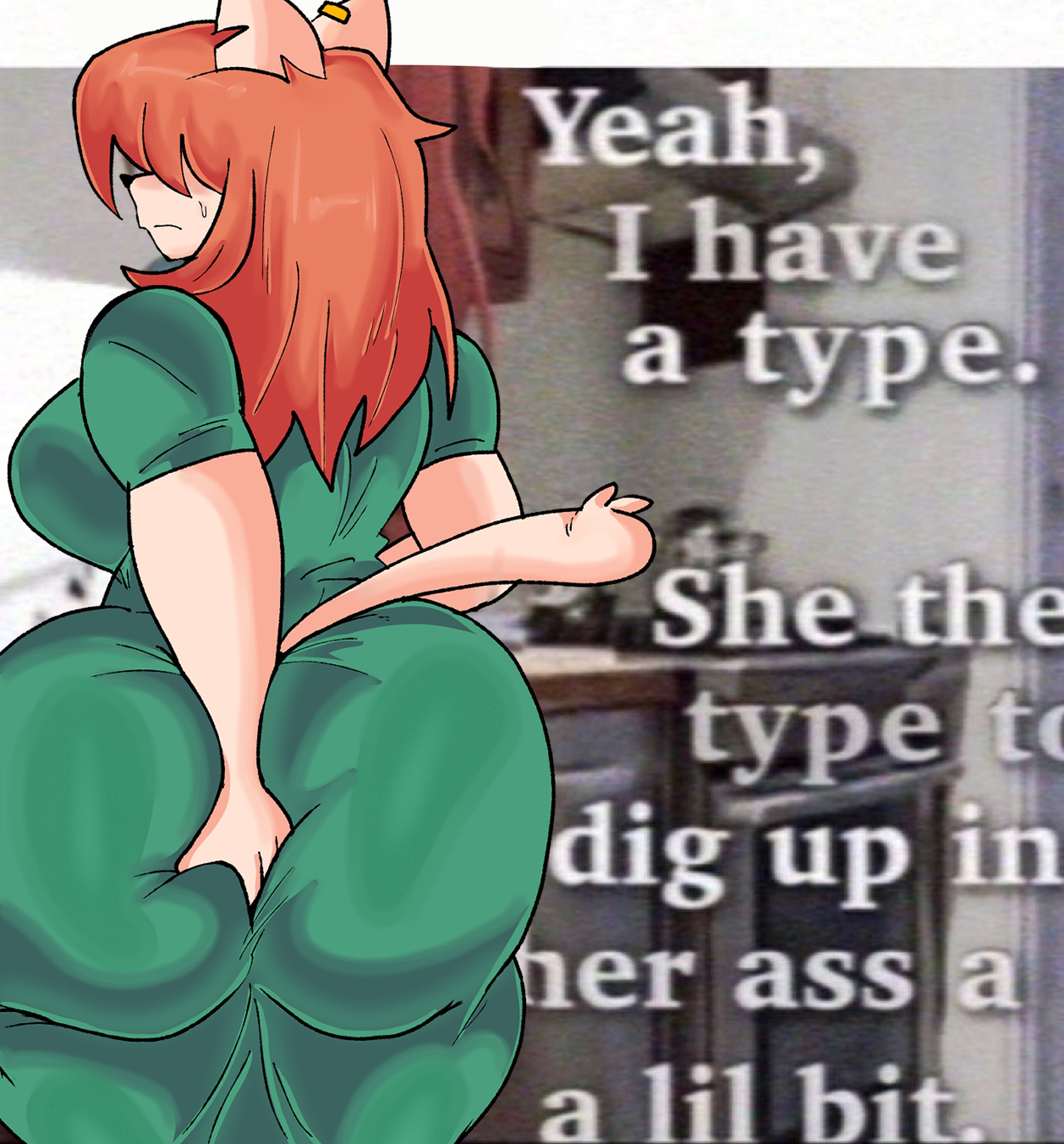 ass, big ass, big breasts, breasts, bubble butt, butt digging, cleavage, digging up in they ass, dork boi, female, furry, huge ass, huge breasts, lewd dorky, meme, tagme, text, thick thighs, wide hips