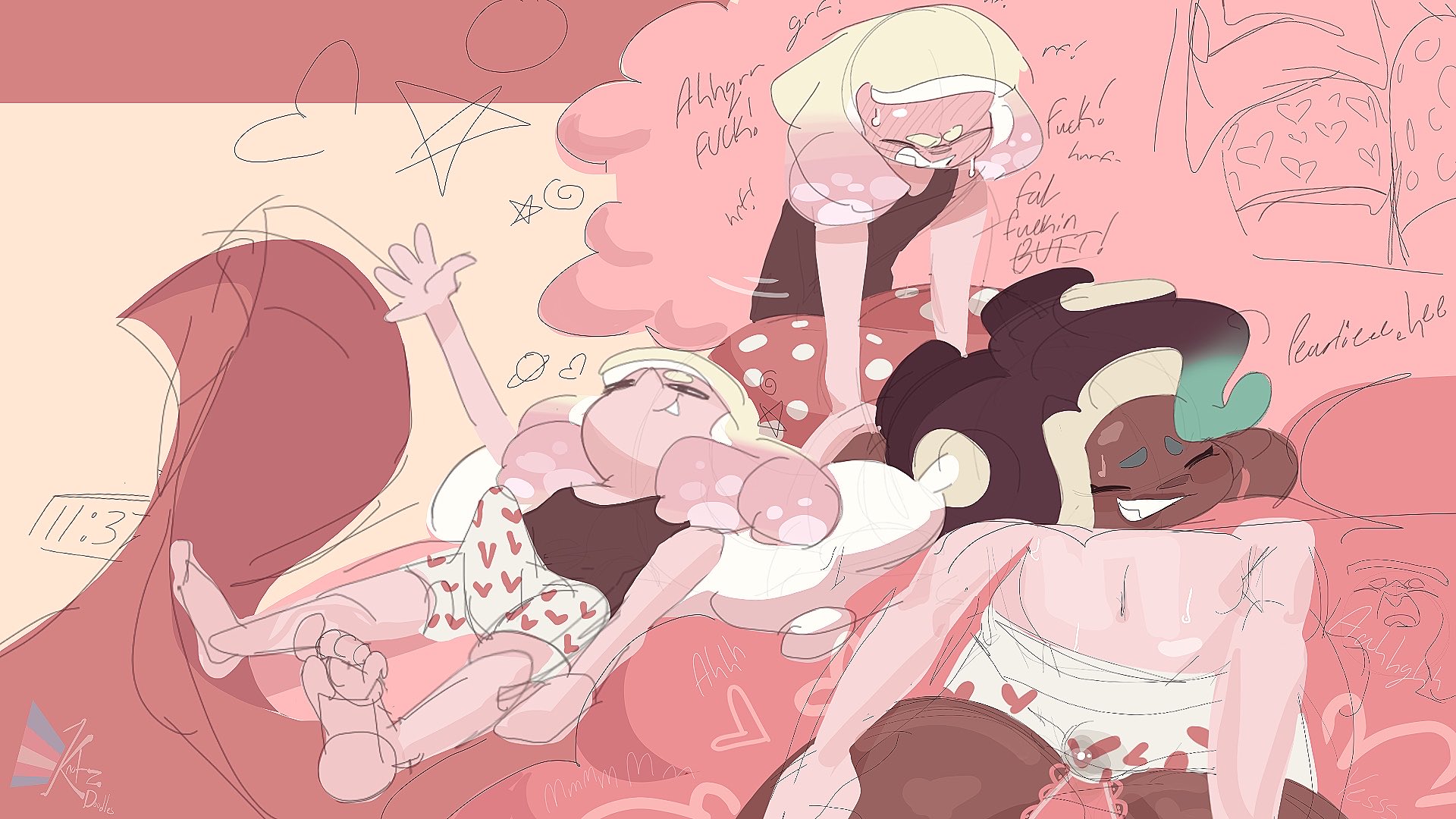 ass, big ass, futa on female, futanari, huge ass, knotzdoodles, marina (splatoon), pearl (splatoon), splatoon