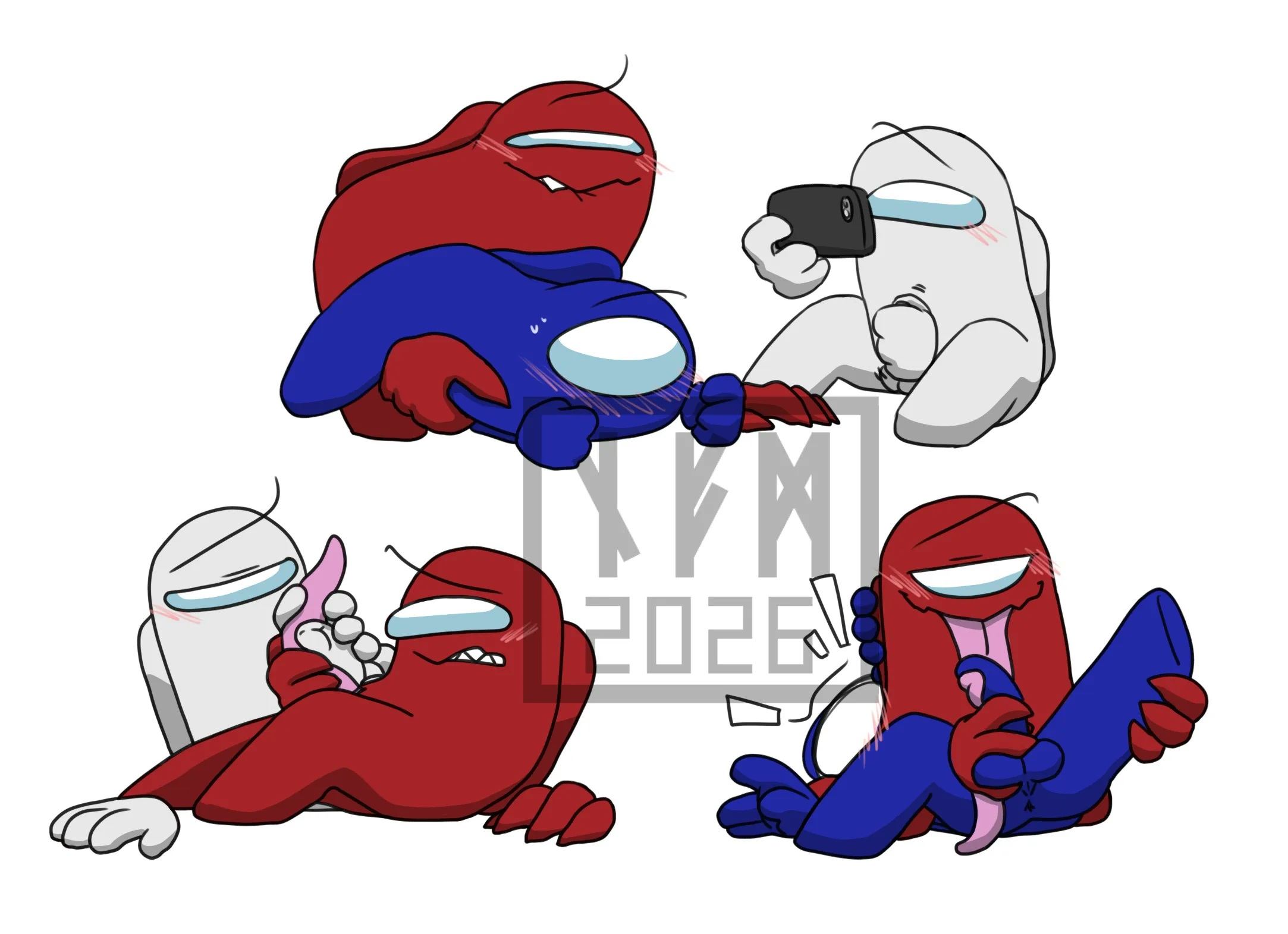 among us, among us (rodamrix), among us blue, among us red, among us white, from behind position, frottage, licking penis, namarick, penile masturbation, penis, rodamrix, tentacle penis