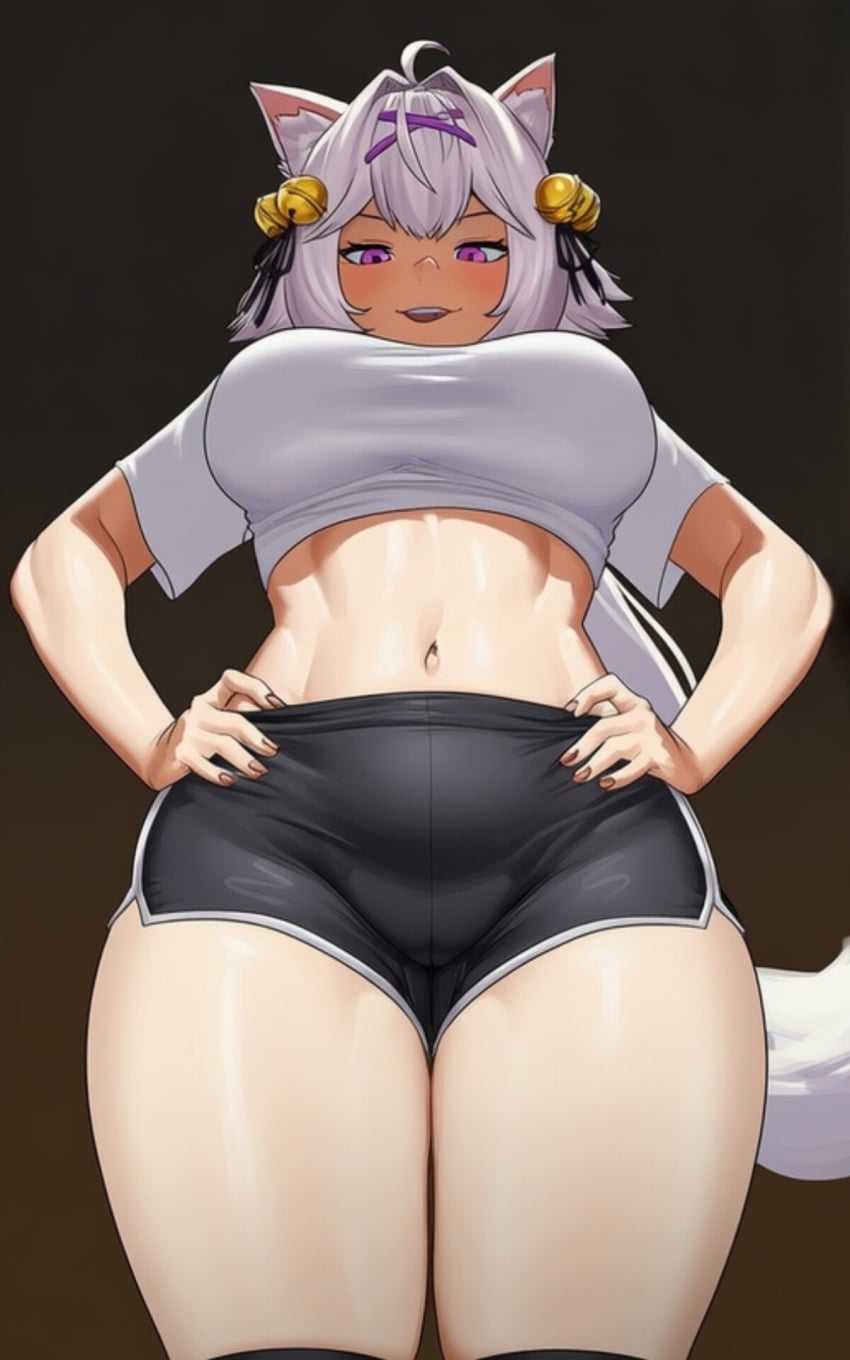 ai generated, are you sure, artist request, filian (vtuber), fox girl, fox tail, looking at viewer, looking down at viewer, rindo (vrchat)