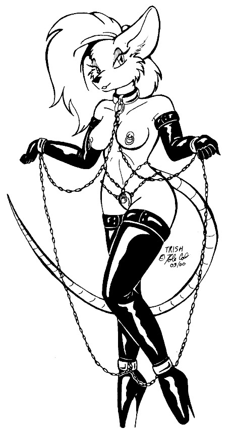 2000 anthro bondage boots bound chains collar cuffs female female_only femsub furry gloved_hands gloves high_heel_boots mouse polecat_(artist) rodent submissive_female