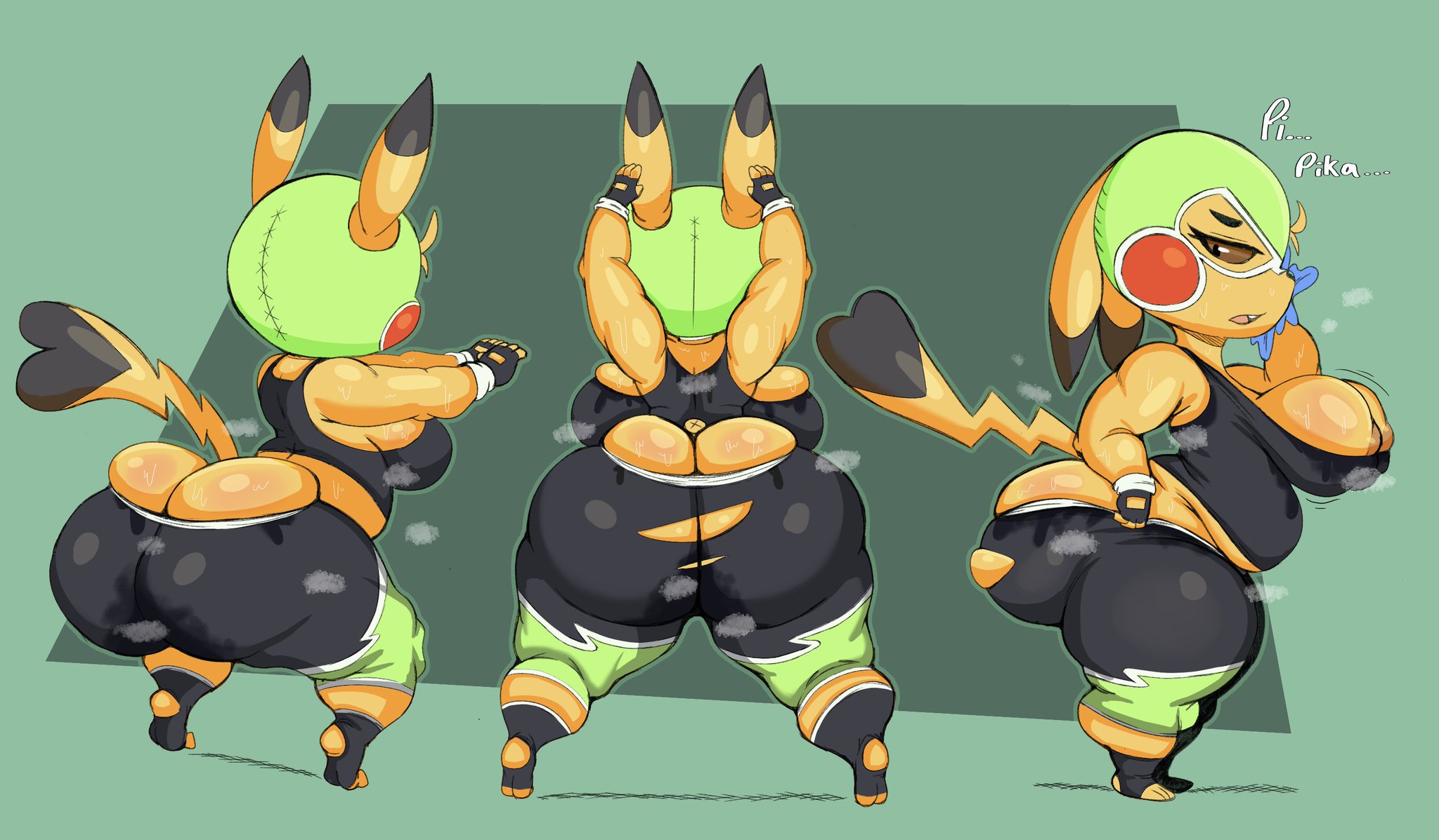 anthro, ass, ass cleavage, ass crack, big ass, big breasts, breasts, bubble ass, bubble butt, butt crack, cosplay pikachu, female, nintendo, pikachu, pikachu libre, pokémon (species), pokemon, pokemon (species), purple yoshi draws, ripped clothing, shortstack, tagme, thick thighs, wide hips