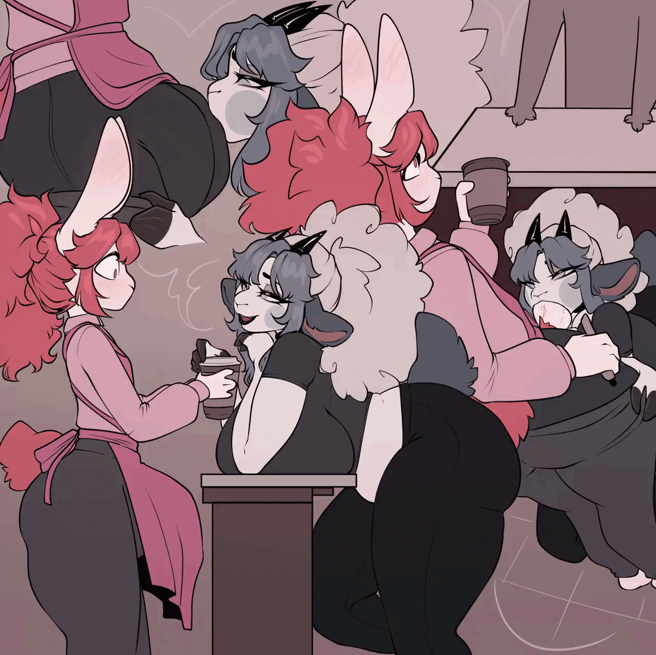 úna (fairyincorner), 1boy, 1girls, 2025, 2d, all the way to the base, animated, anthro, anthro on anthro, anthro only, anthro penetrated, apron, ass, balls, bedroom eyes, big ass, big balls, big breasts, big butt, big penis, big thighs, blush, breasts, child bearing hips, claws, cleavage, clothing, curvy, curvy body, curvy female, curvy figure, deepthroat, dominant bottom, dominant female, duo, ewe, eyebrows, eyelashes, fairyincorner, fellatio, female, female focus, female on bottom, female on top, femboy, femboy on female, femdom, furry, furry female, furry male, furry only, hair grab, hi res, high-angle view, highres, hips, hourglass figure, huge ass, huge breasts, hyper, hyper balls, hyper breasts, hyper penis, large ass, large breasts, large butt, large penis, larger female, male, male on bottom, male on top, male/female, malesub, mammal, no sound, oral, oral penetration, oral sex, penis, sheep, sheep girl, slim waist, smaller male, straight, submissive top, teasing, thick thighs, thighs, throbbing, throbbing penis, toxy, under the table, wide hips