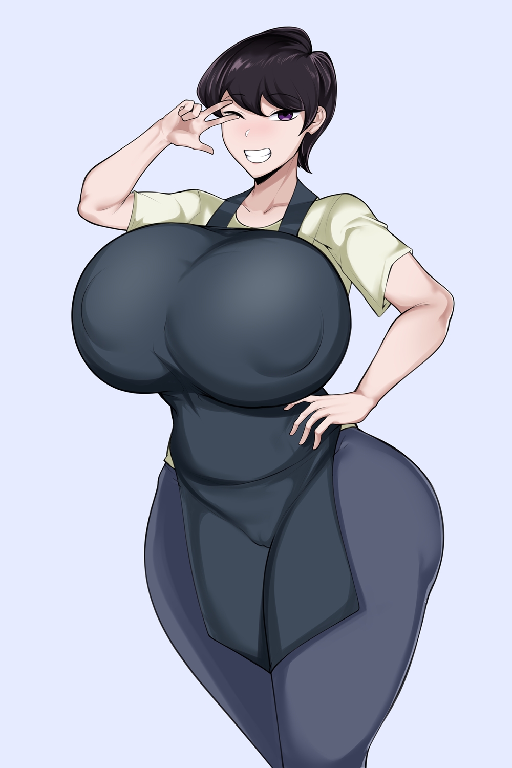 1girls, apron, ass, big ass, big breasts, big butt, breasts, breasts bigger than head, female, huge breasts, komi shuuko, komi-san wa komyushou desu, milf, owner (artist), solo, solo female, tagme, thick thighs, thighs, thighs bigger than head, wide hips