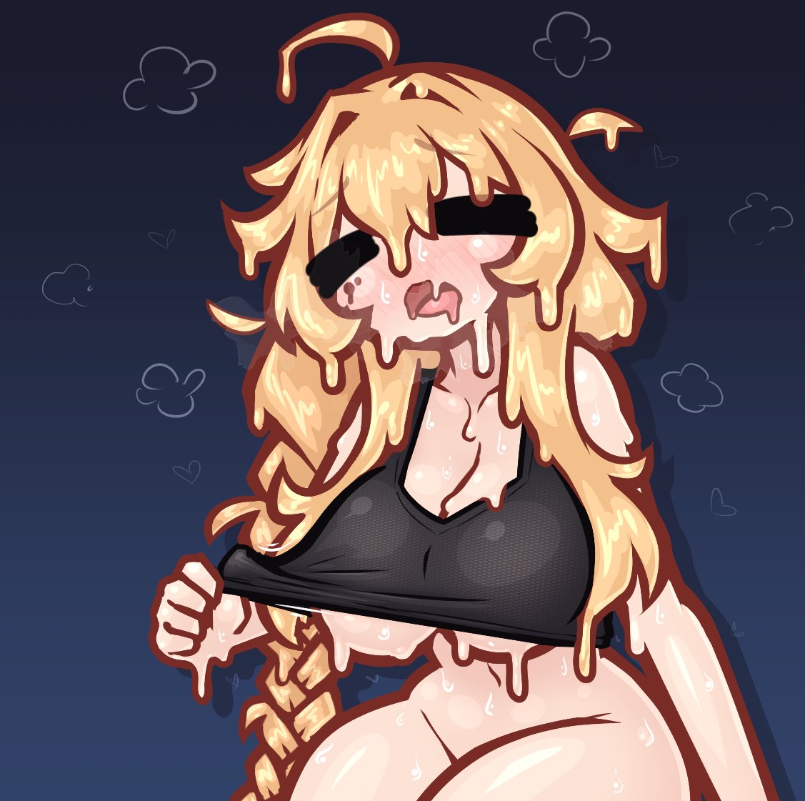 bottomless, breasts, female, large breasts, limebreaker, melting, solo, underboob, virtual youtuber, whiskey project