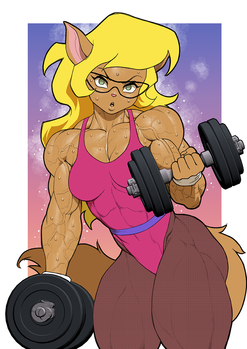 1girls 2025 anthro biceps big_muscles blonde_hair bodily_fluids breasts callie_briggs clothing deltoids domestic_cat dumbbell exercise eyewear felid feline felis female female_pecs fit fit_female furry furry_female glasses hair hanna-barbera huge_thighs leotard mammal muscles muscular muscular_anthro muscular_female pecs pecs_with_breasts pokkuti quads solo swat_kats sweat thick_thighs vein weights wide_hips