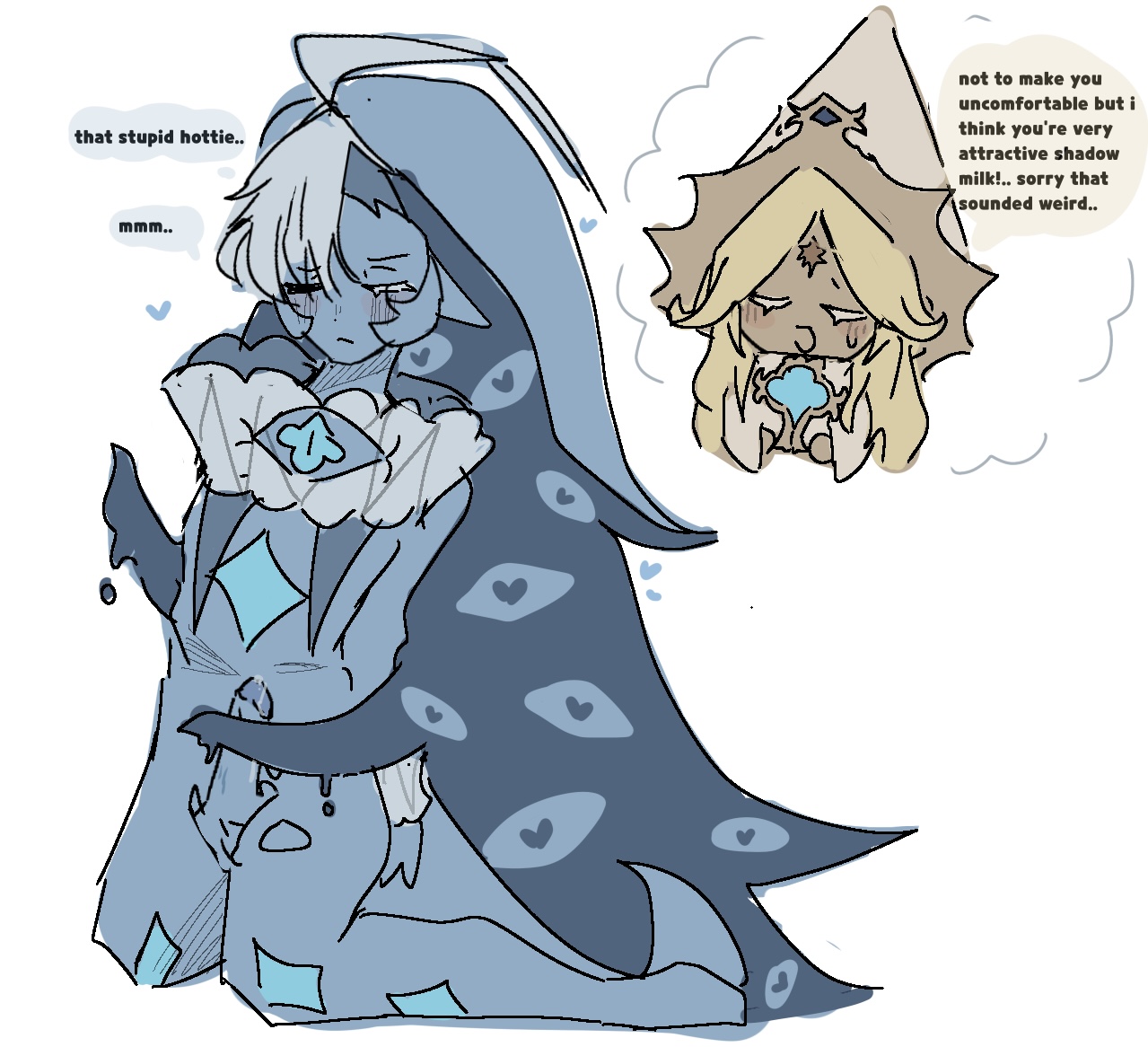 2boys, cookie run, cookie run kingdom, cum, jerking off, male, precum, pure vanilla cookie, shadow milk cookie, tagme, thinking of someone else