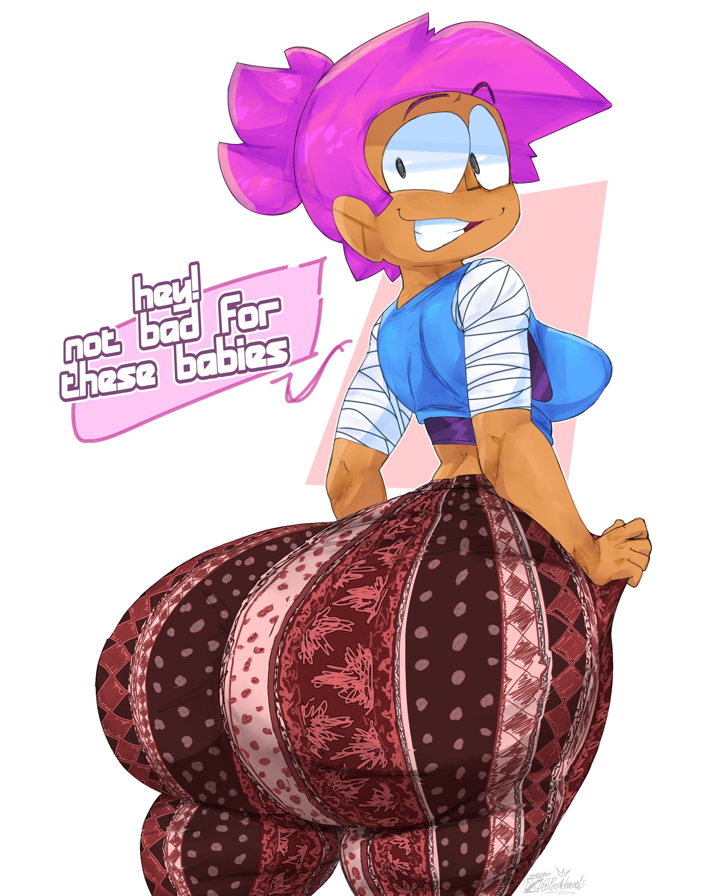 1girls, ass, ass focus, big ass, bottom heavy, cartoon network, clothed, clothing, dark skin, dark-skinned female, enid, female, female focus, female only, forbidden pants, huge ass, hyper, hyper ass, jonymascara, meme, meme clothing, ok k.o.! let's be heroes, purple hair, reddmasc, solo, solo female, thick thighs, wide hips