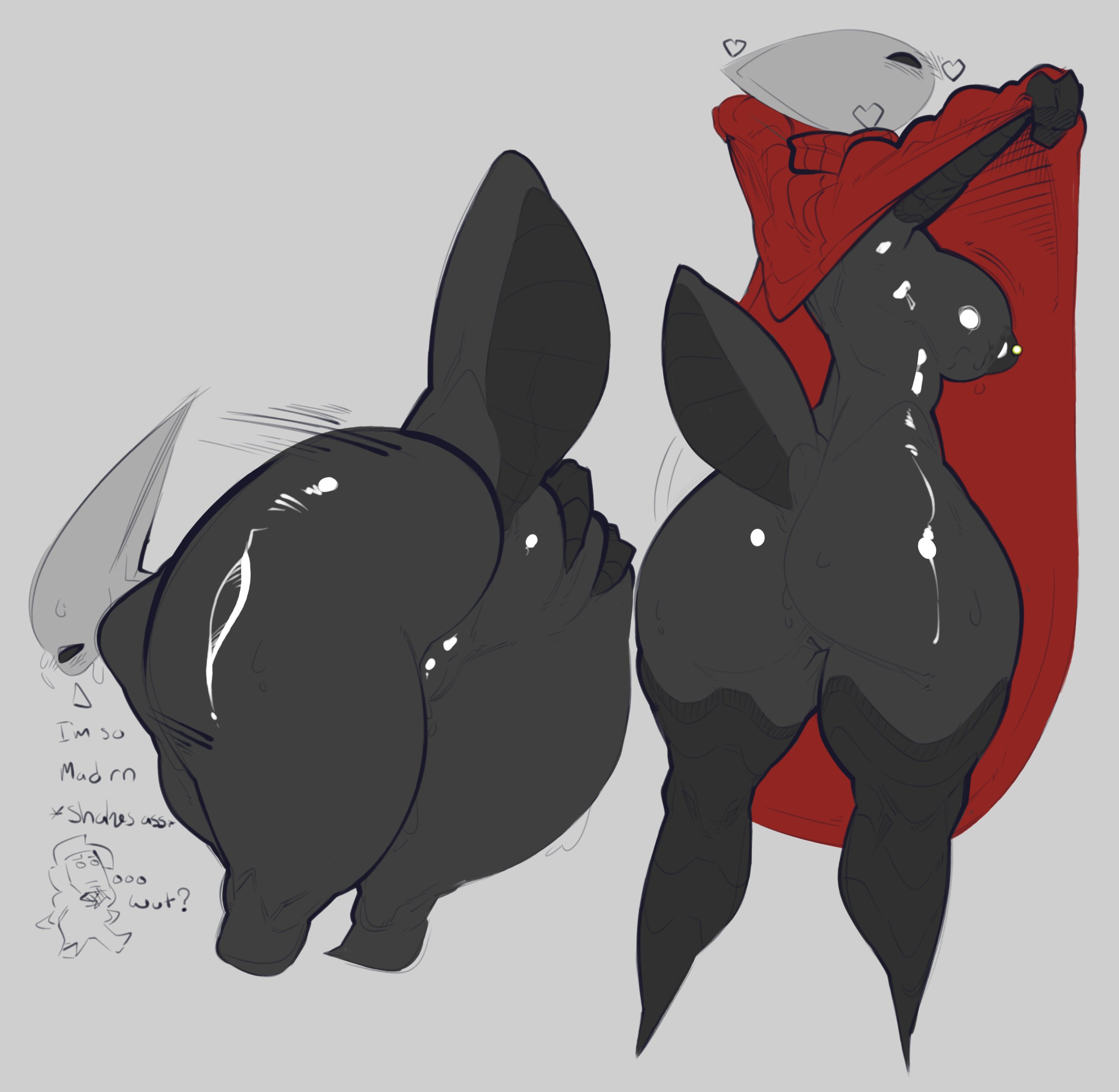 1girls, 2 horns, ass, augdensden, big ass, big butt, black body, black skin, bubble ass, bubble butt, bug, bug girl, female, hollow knight, hornet (hollow knight), large ass, large butt, silksong