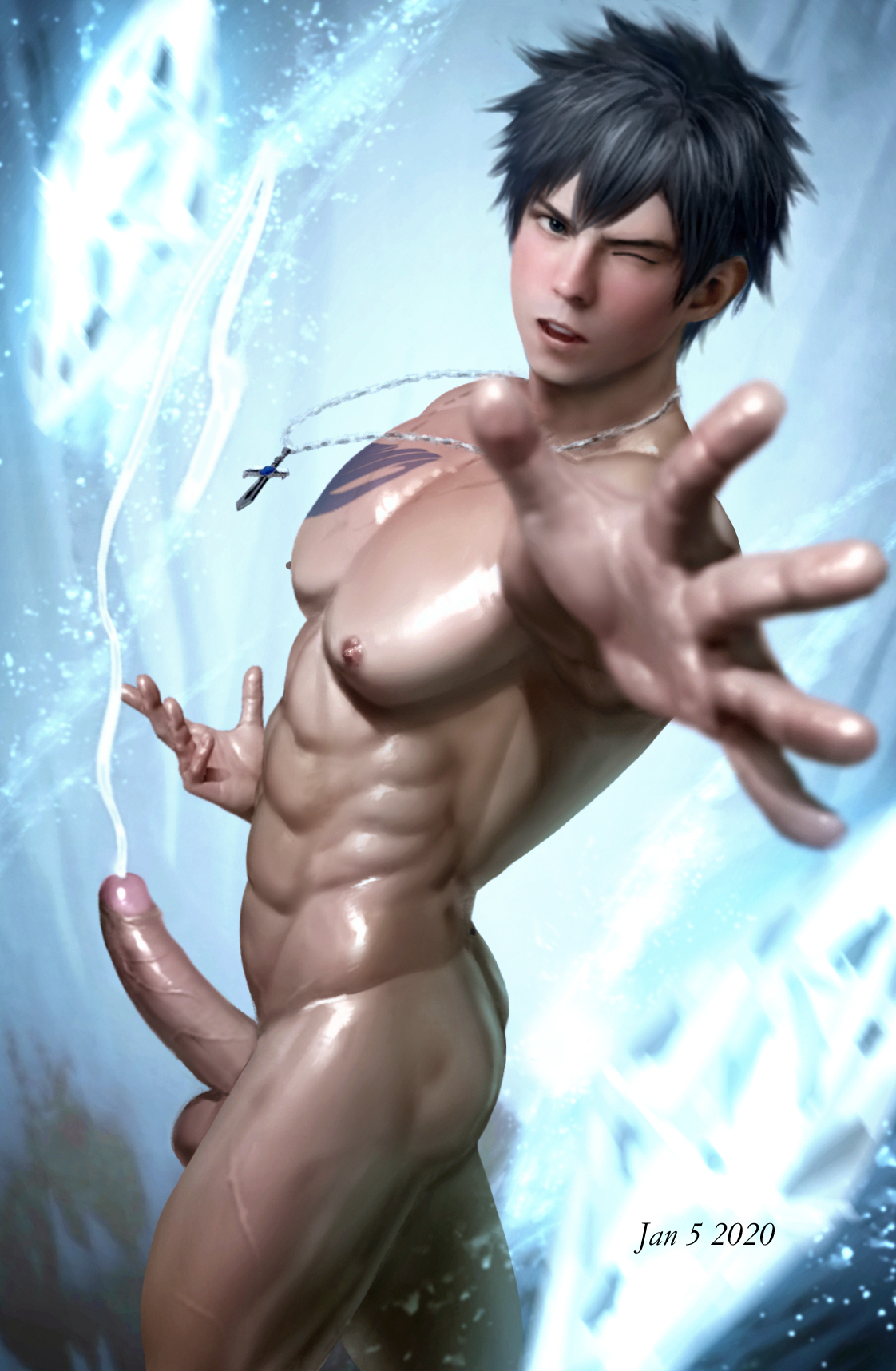 1boy, abs, armpits, ass, balls, big balls, big pecs, big penis, boner, bubble ass, bubble butt, cum, cumming, east asian, east asian male, ejaculation, erect penis, erection, fairy tail, girthy, gray fullbuster, handsfree ejaculation, hard on, huge cock, huge penis, human, human only, hung, ice, jewelry, looking at viewer, male, male chest, male focus, male nipples, male only, muscles, muscular, muscular male, musky, necklace, nipples, nude, nude male, one eye closed, pecs, pectorals, penis, reaching towards viewer, six pack, solo, solo focus, solo male, sweat, sweaty, testicles, thick ass, thick penis, toned, toned male, vein, veins, veiny penis, water, ydendraws