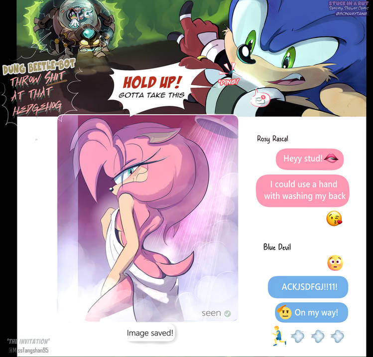 1boy 1girls amy_rose chat dr._eggman female invitation male message misstangshan95 shower sonic_(series) sonic_the_hedgehog texting