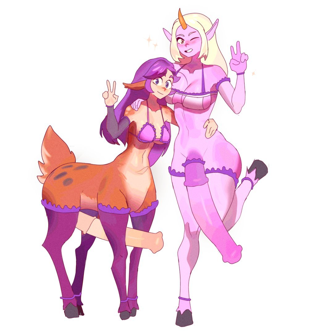 2futas, animal genitalia on humanoid, balls, breasts, centaur, clothed, clothing, deer taur, female, futa only, futanari, goat, horsecock, horsecock futa, horsecock on humanoid, huge cock, humanoid, intersex, league of legends, lillia (league of legends), monster, monster girl, mostly nude, penis, soraka, yummi bunny