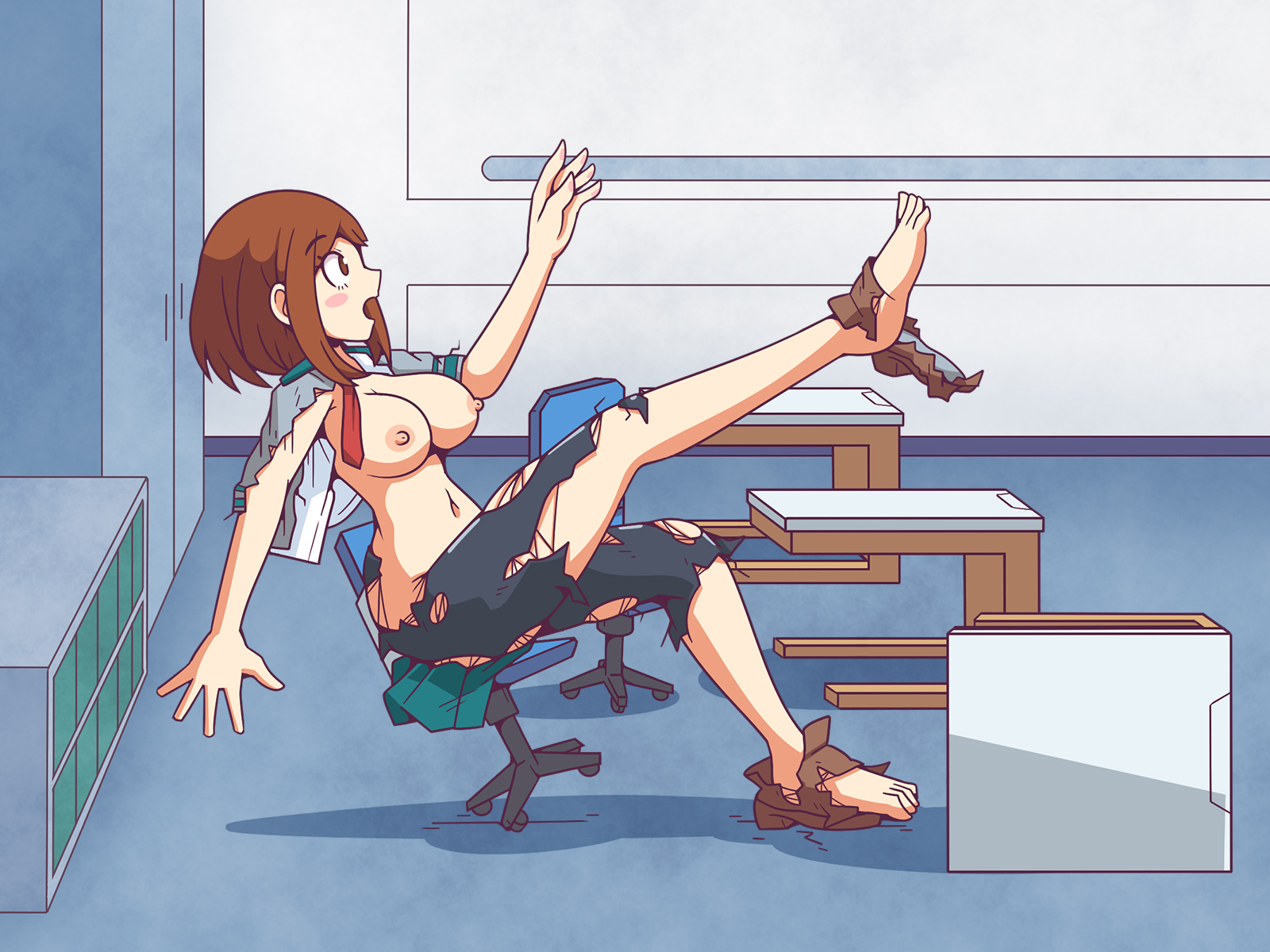 1girls, breast expansion, breast growth, breast growth (enlargement), breasts, brown hair, brown-haired female, bursting breasts, colored, comic, female, female only, giantess, growth, huge breasts, inksgirls, my hero academia, ochako uraraka, shounen jump, torn clothes, wardrobe malfunction