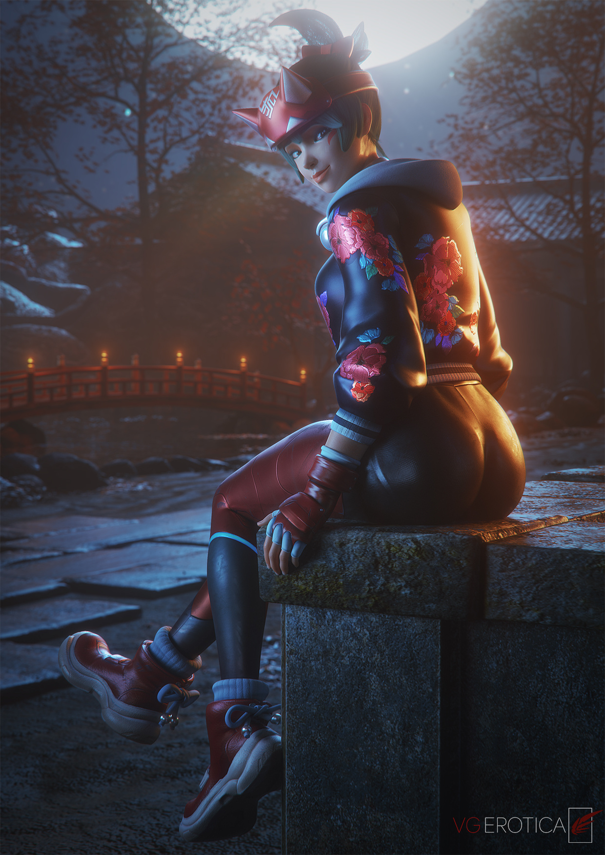 1girls, 2025, 3d, 3d (artwork), alternate version available, artist name, asian, asian female, ass, athleisure kiriko, big ass, blender, blizzard entertainment, bubble ass, bubble butt, clothed, clothed female, detailed background, face markings, facial markings, female, female focus, female only, forehead protector, fully clothed, headband, headwear, hi res, highres, hooded jacket, hoodie, human, human only, japanese, japanese architecture, japanese female, kiriko (overwatch), kiriko kamori, leggings, looking at viewer, looking back, moon, night, overwatch, pose, posing, sfw, showing off, sitting, smile, smiling at viewer, solo, solo female, thick ass, thick thighs, vgerotica, watermark