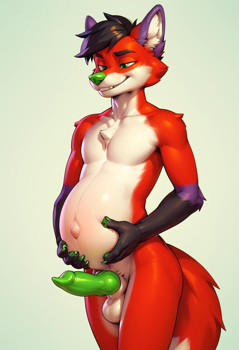 ai_generated animal_genitalia erect_penis furry green_penis knot knotted_penis majira_strawberry male male_only mpreg popufur pregnant_male