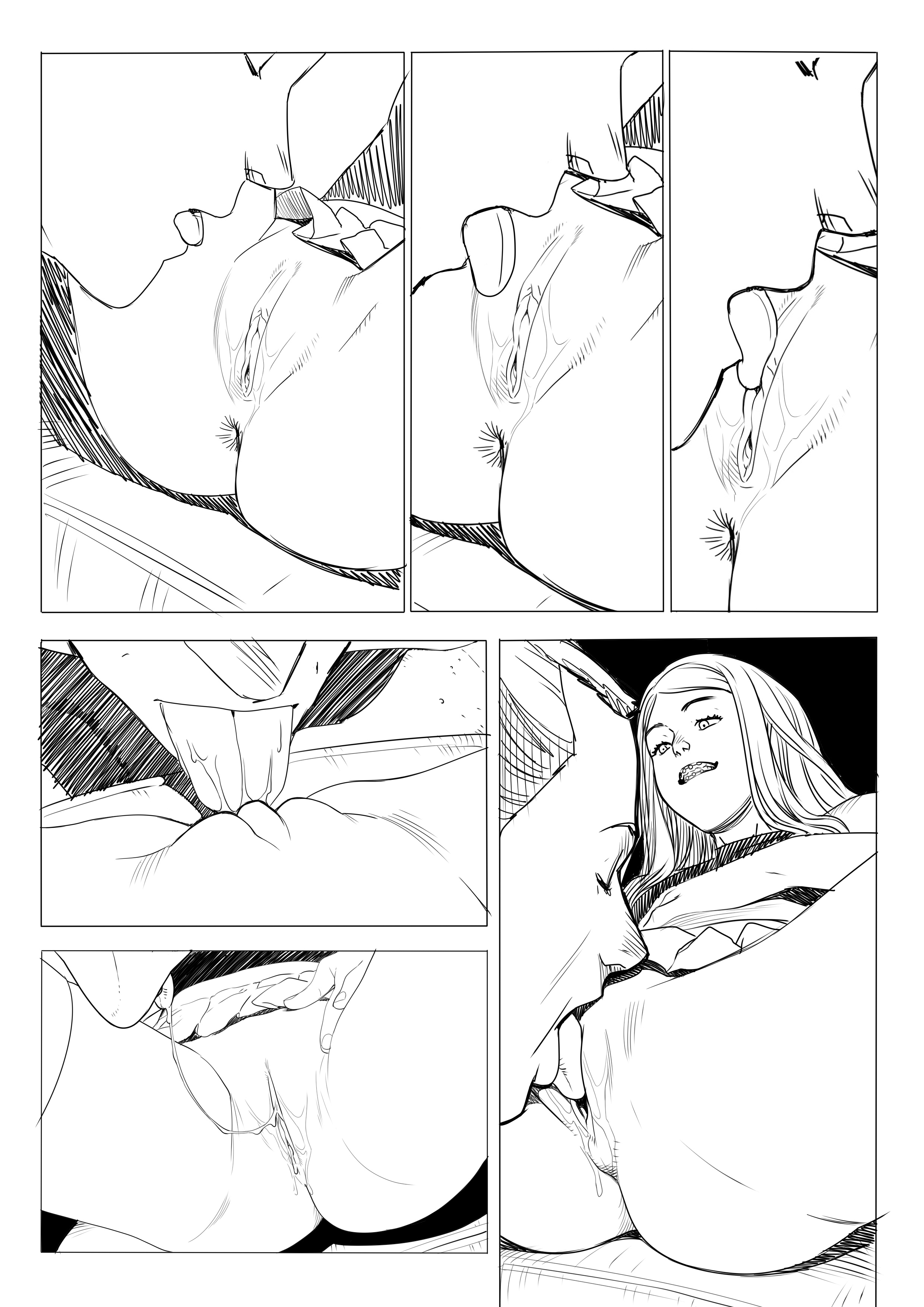 1boy, 1girls, ass, braces, comic page, cunnilingus, female, long hair, male, no panties, on back, original, pussy, sketch, skirt, spread legs, tagme, tammy (tekuho), teenager, tekuho