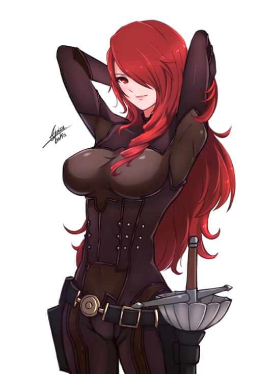 airisubaka atlus breasts clothed clothing lipstick mitsuru_kirijo persona persona_3 pin-up pin_up red_eyes red_hair