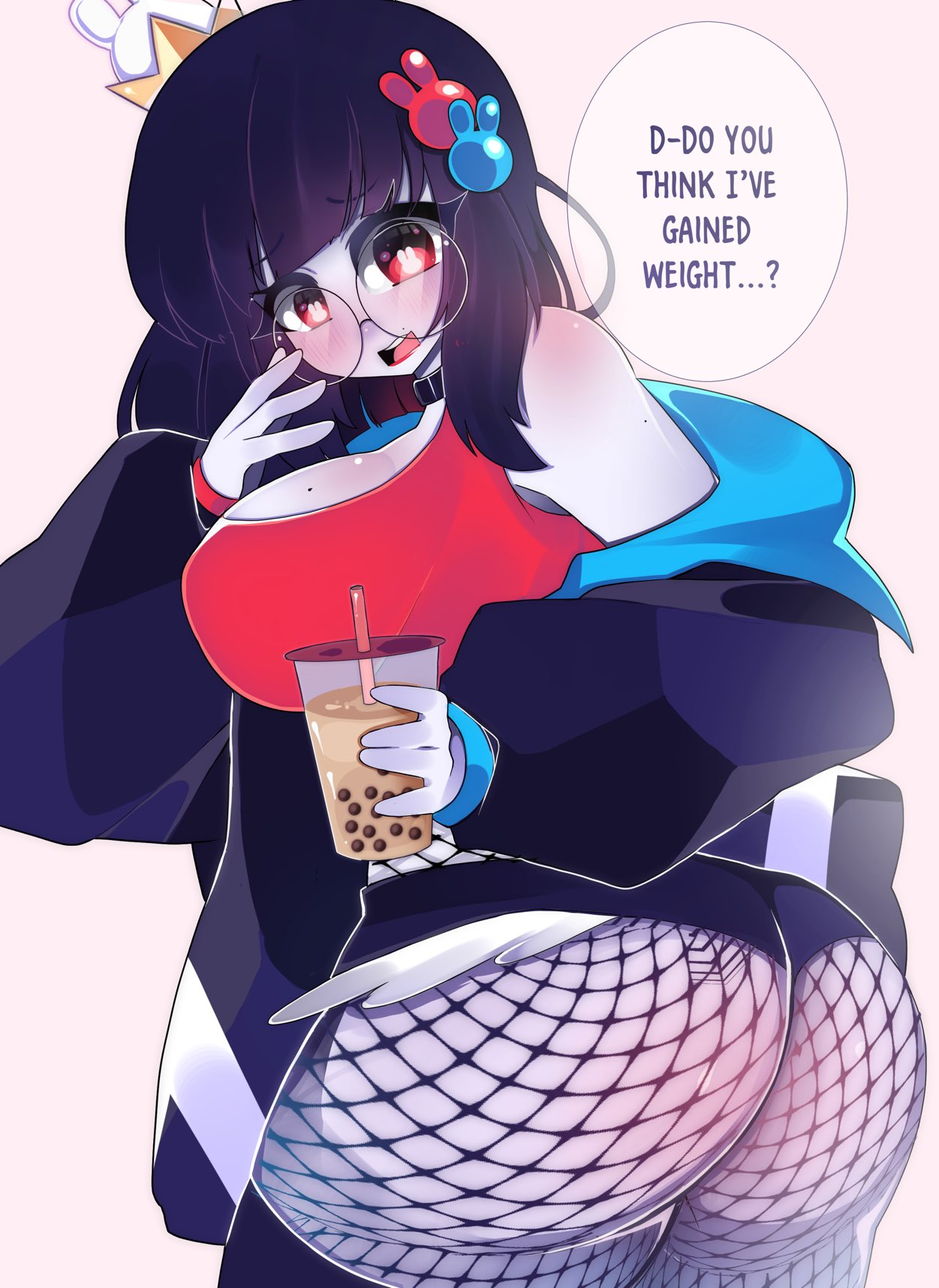 ass, big ass, big breasts, breasts, female, looking at viewer, looking back, red eyes, sunhee, virtual youtuber, white skin