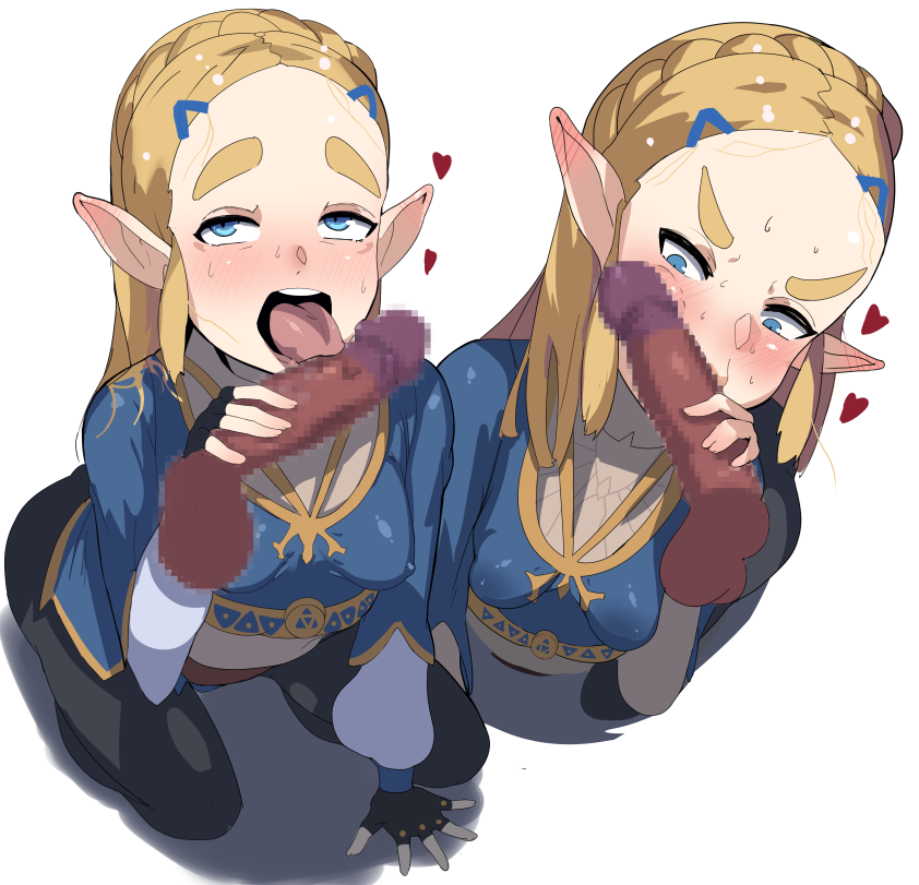 big_forehead blonde_hair blowjob blue_eyes blush breath_of_the_wild censored censored_penis centvie dark-skinned_male fellatio hair_ornament hand_on_penis interracial licking_penis long_hair looking_at_viewer nintendo pointy_ears princess_zelda sweat the_legend_of_zelda thick_eyebrows zelda_(breath_of_the_wild)