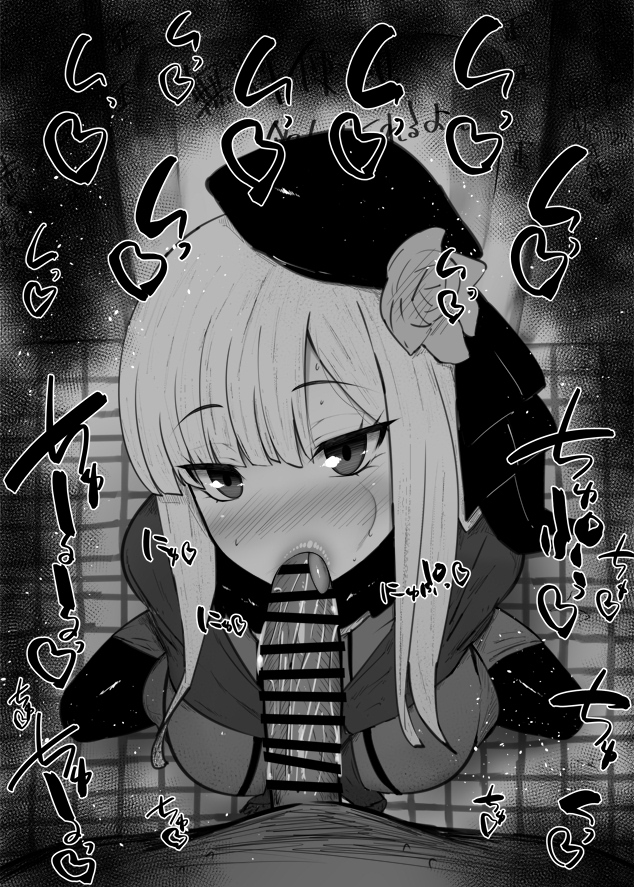 1boy 1girls beret big_breasts big_penis black_and_white blowjob blush censored cheek_bulge dark-skinned_male dark_skin detailed_background drooling eyelashes fate/grand_order fate_(series) fellatio female footwear hair_flower hat heart human indoor inside japanese_text kurotama legwear long_hair looking_at_viewer lord_el-melloi_ii_case_files male male_pov oral oral_sex reines_el-melloi_archisorte room saliva scarf shiny shiny_skin sketch sound_effects squatting stockings sweat text tongue_out vein veins veiny veiny_penis