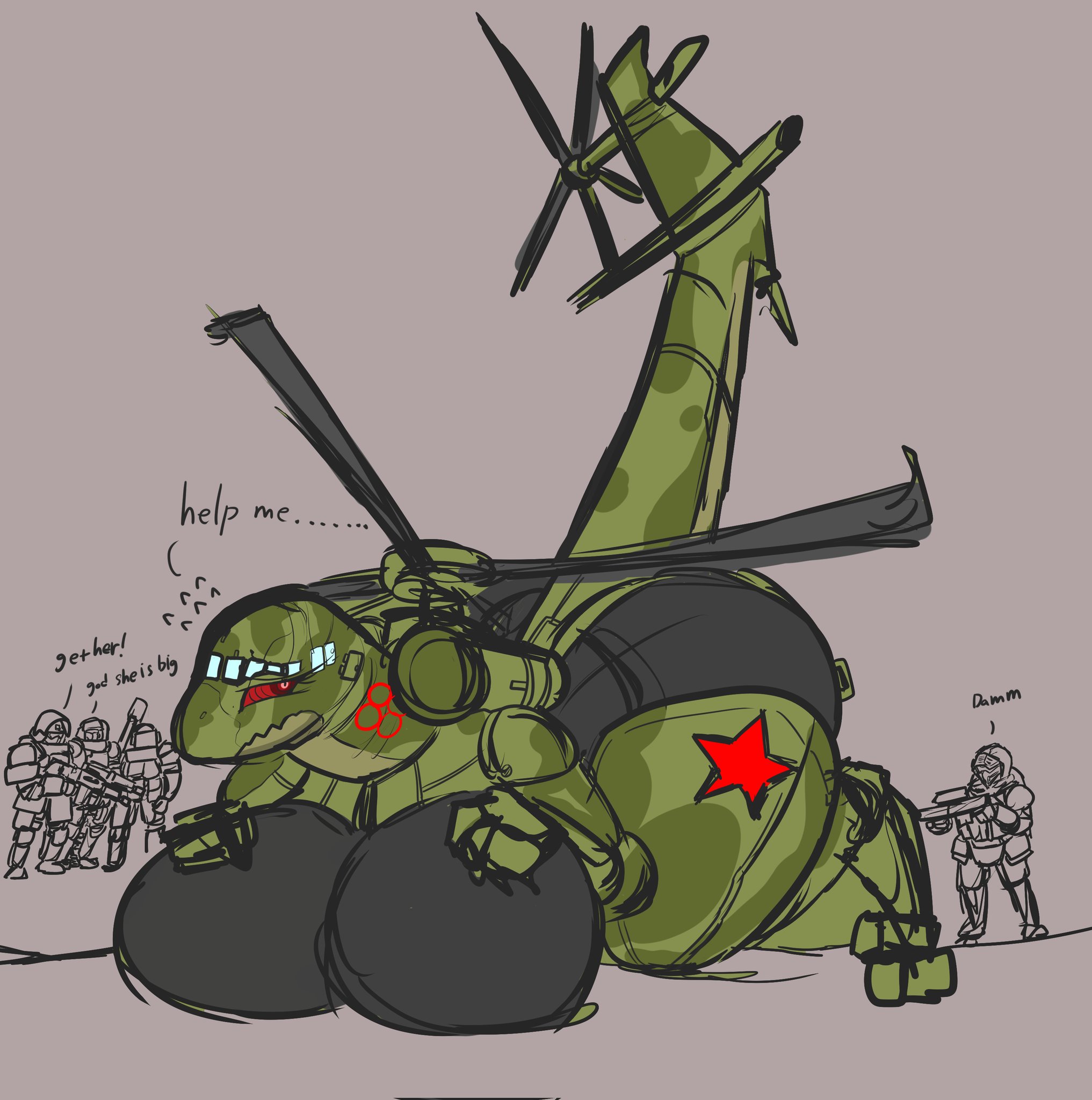 1girls, aeromorph, aircraft, airplane, army, ass, big ass, big breasts, big butt, breasts, curvy figure, english text, female, group, helicopter, hi res, huge breasts, humanoid, hyper, hyper breasts, living aircraft, living machine, living vehicle, machine, mammal, mi-26, robot, simple background, soldier, text, thick thighs, vehicle, vf-01s, warrior, wide hips