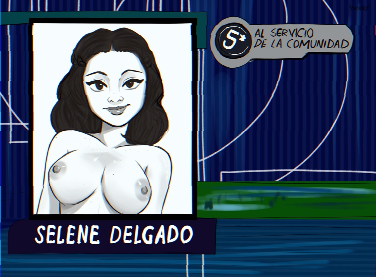 1girls, analog horror, big breasts, blush, breasts, canal 5, creepypasta, female, female only, latina, magaska19, meme, mexican, nightmare waifu, selene delgado, solo, spanish text, thick lips, translation request