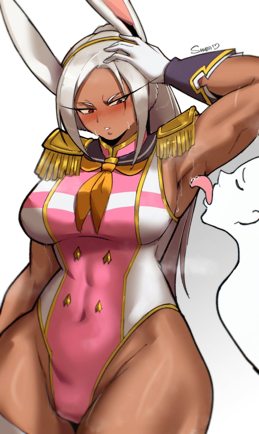 1girls, armpit fetish, armpits, bakushin o armpit gif (meme), bunny ears, cosplay, crossover, licking armpit, miruko, muscular, muscular female, my hero academia, rabbit ears, rumi usagiyama, sakura bakushin o (cosplay), shibbunny, sweaty, tan skin, umamusume